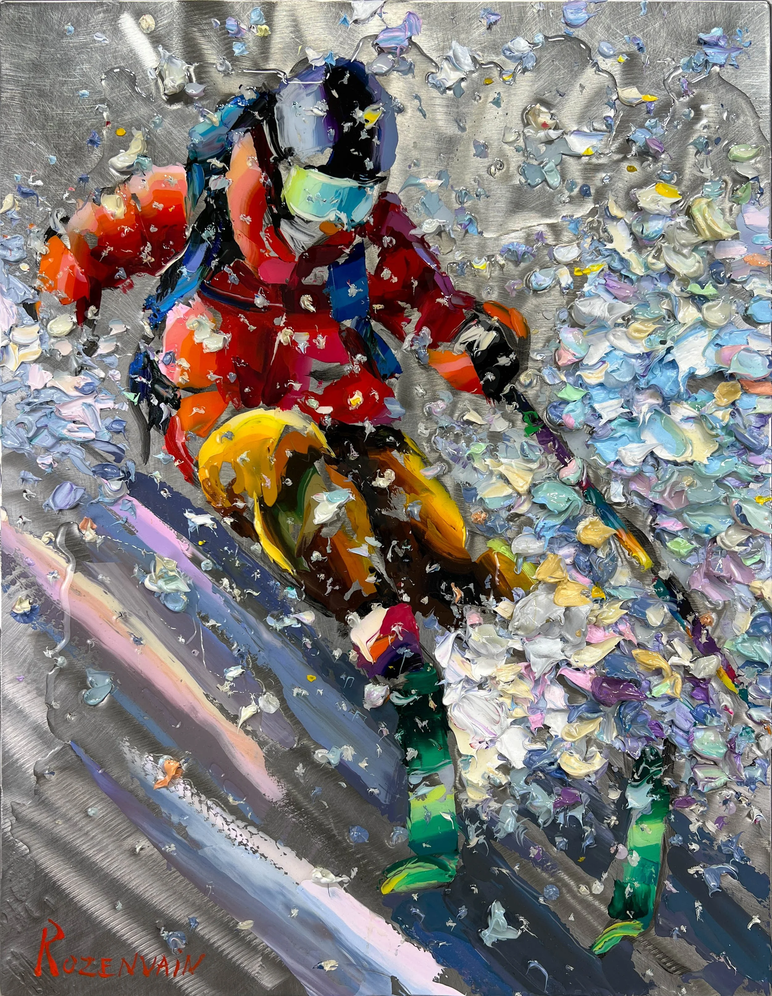 'Alpine Pulse' - Oil and resin on engraved stainless steel - 18 x 14 in