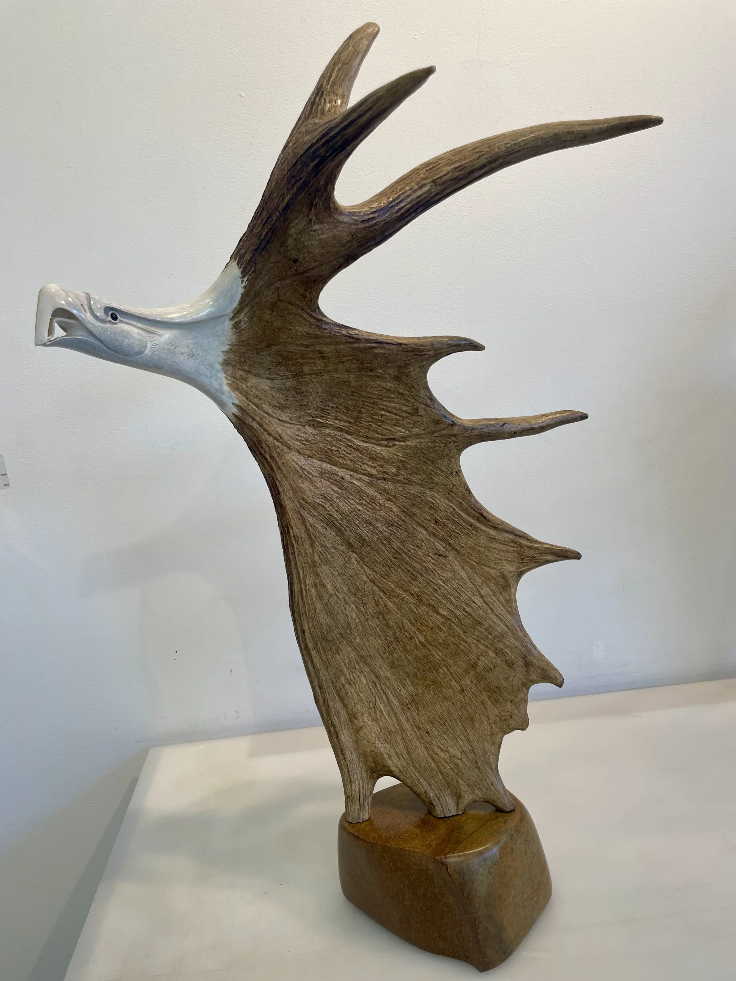 'Wind Whisperer' -  Moose antler sculpture on soapstone - 32 - 20 in