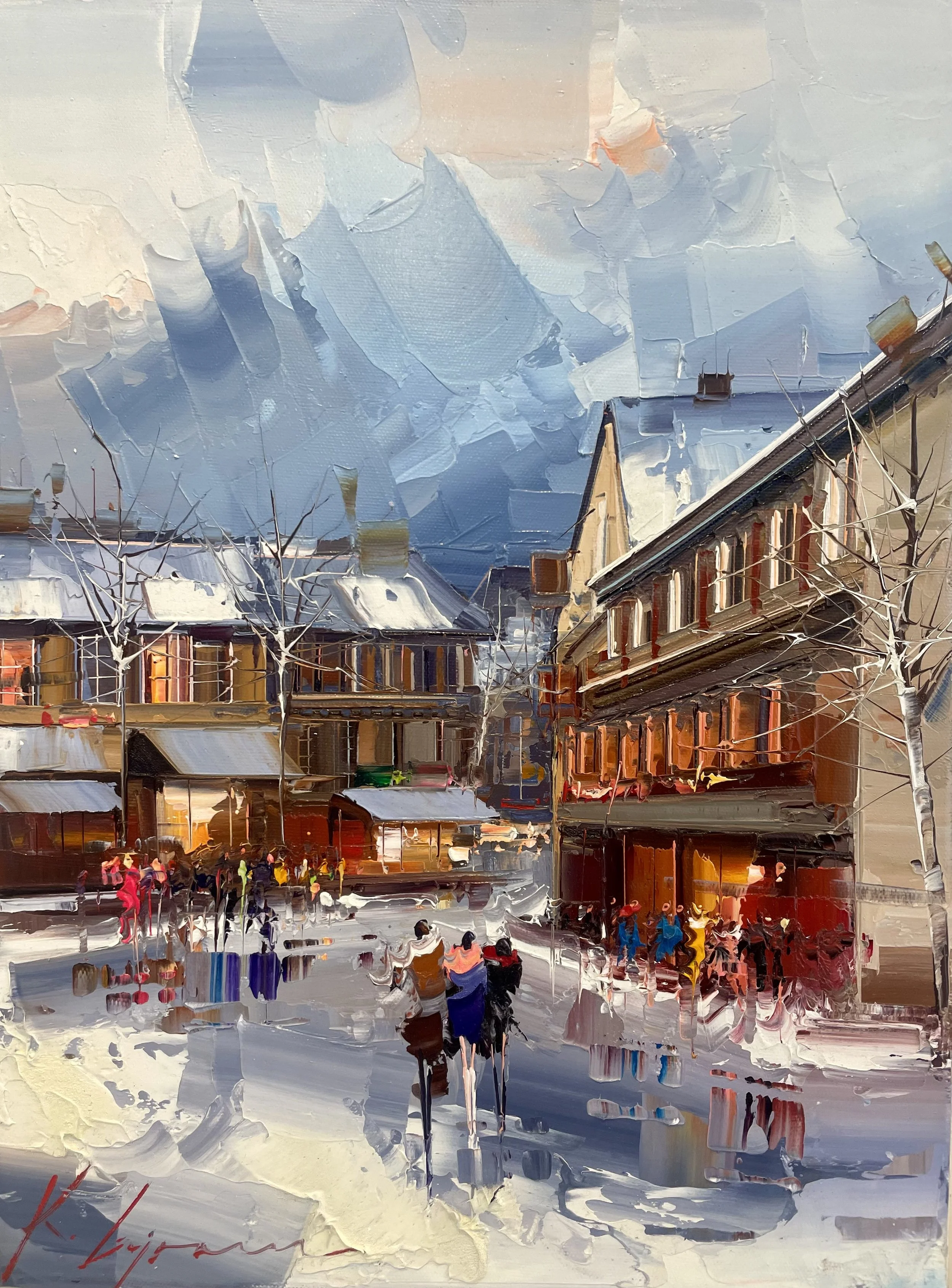 'Twilight in the Village' - Oil on Canvas - 16 x 12 in