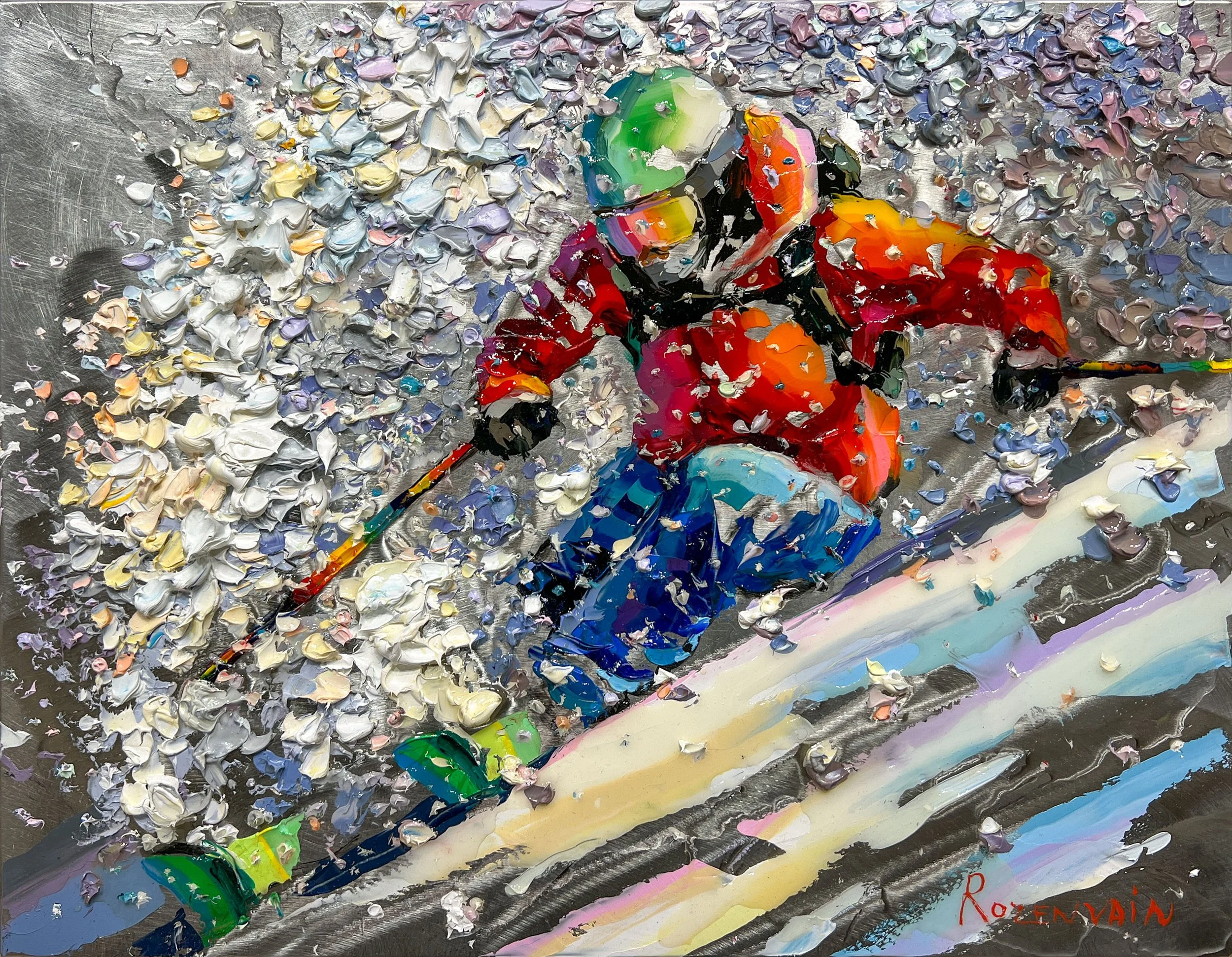 'The Mountain's Rhythm' - Oil and resin on engraved stainless steel - 14 x 18 in