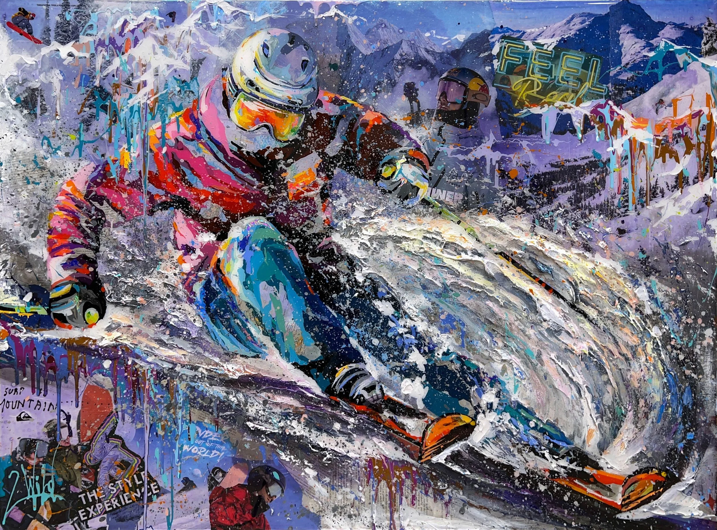 “Carve with Style“ - Acrylic, textural clay, media collage, and resin on panel - 36 x 48 in