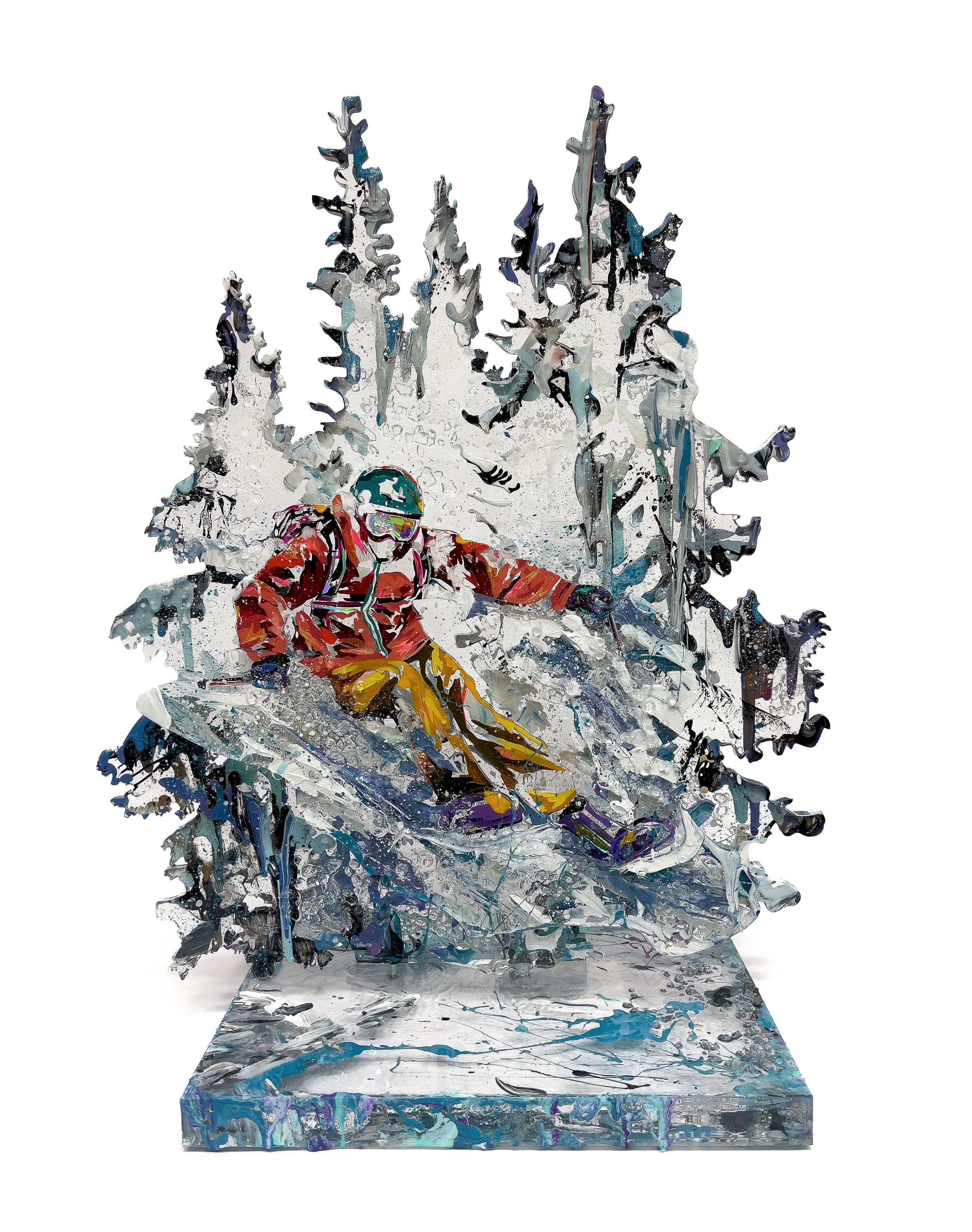 'Winter in Full Swing' - Acrylic, shattered glass, diamond dust and resin on laser-cut plexiglass - 21.25 x 17 x 9 in