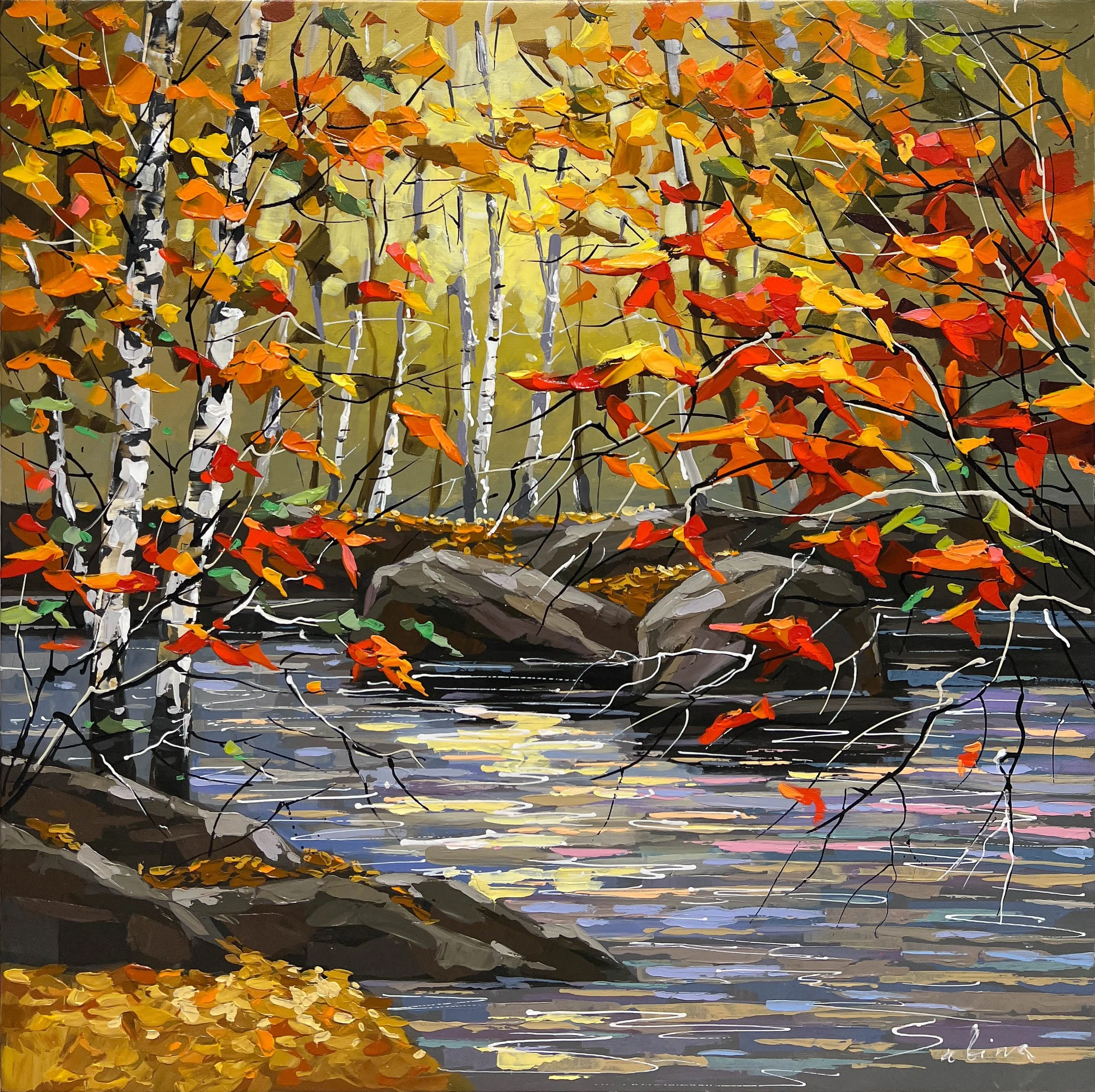 'Days of Amber' - Acrylic on canvas - 36 x 36 in