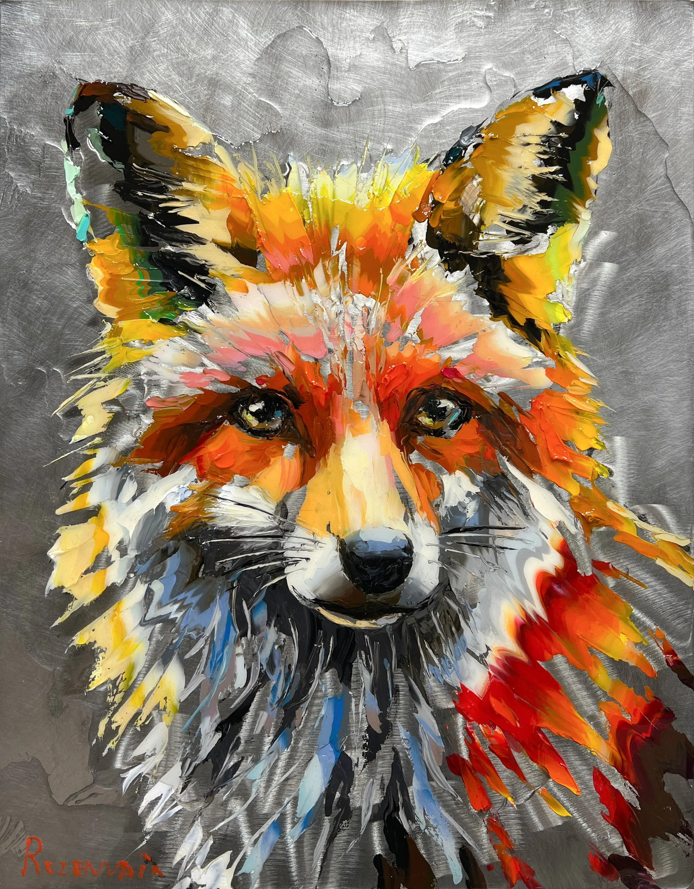 'Charming Grace' - Oil and resin on engraved stainless steel - 18 x 14 in