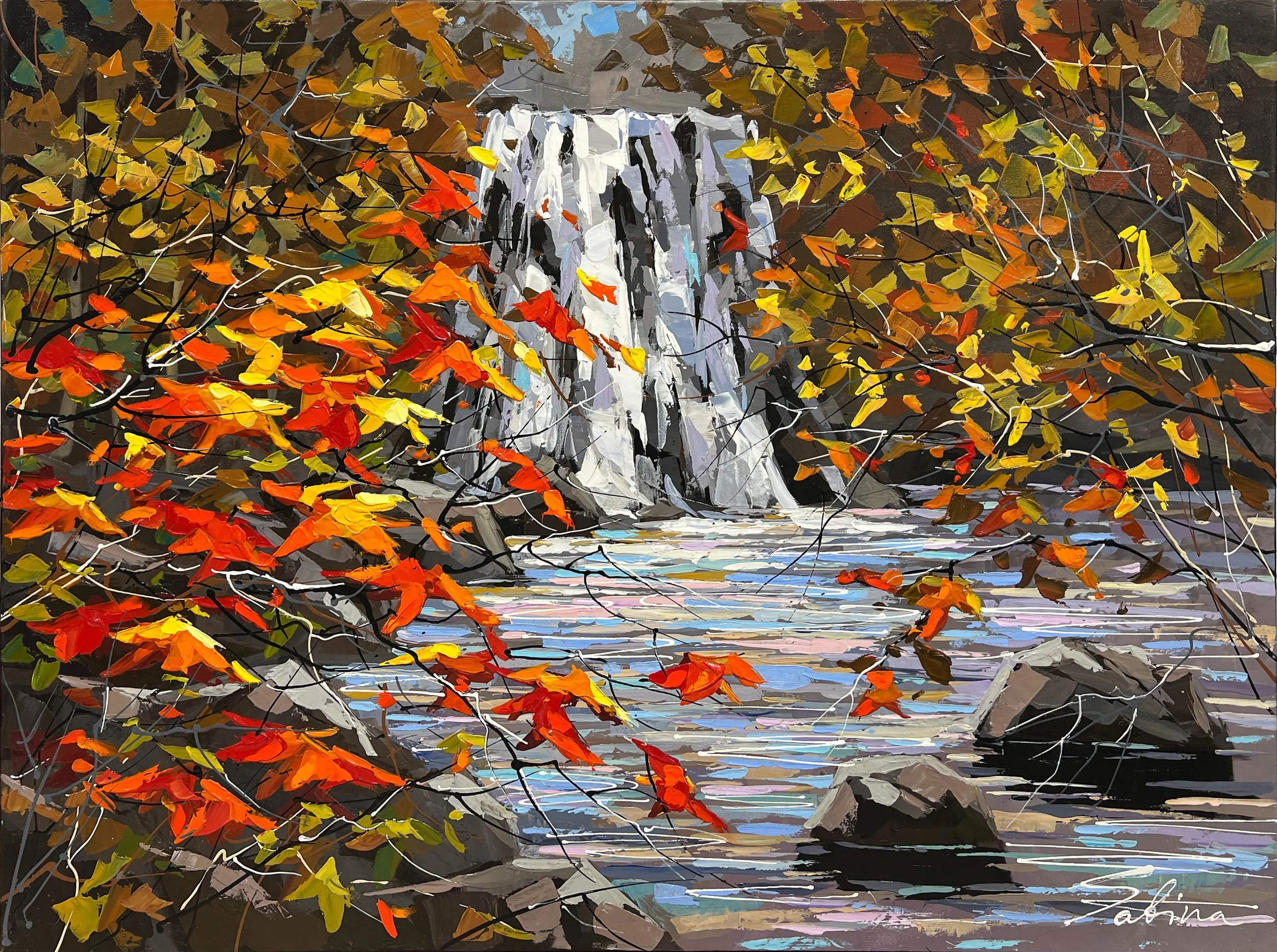 'Autumn's Embrace' - Acrylic on canvas - 36 x 48 in