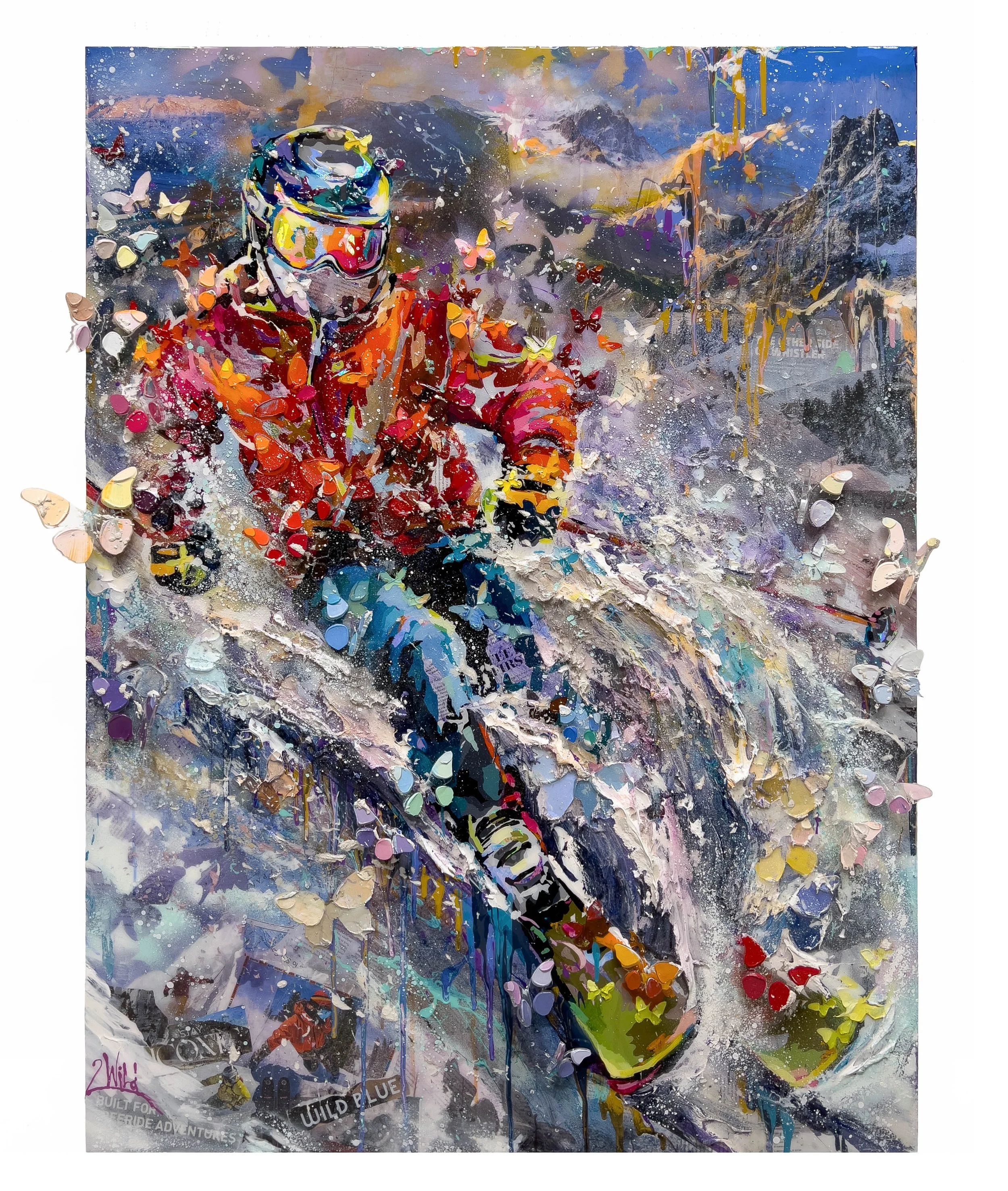 'All We Need' - Bent plexiglass butterflies, acrylic, textural clay, media collage, and resin on panel - 48 x 36 in