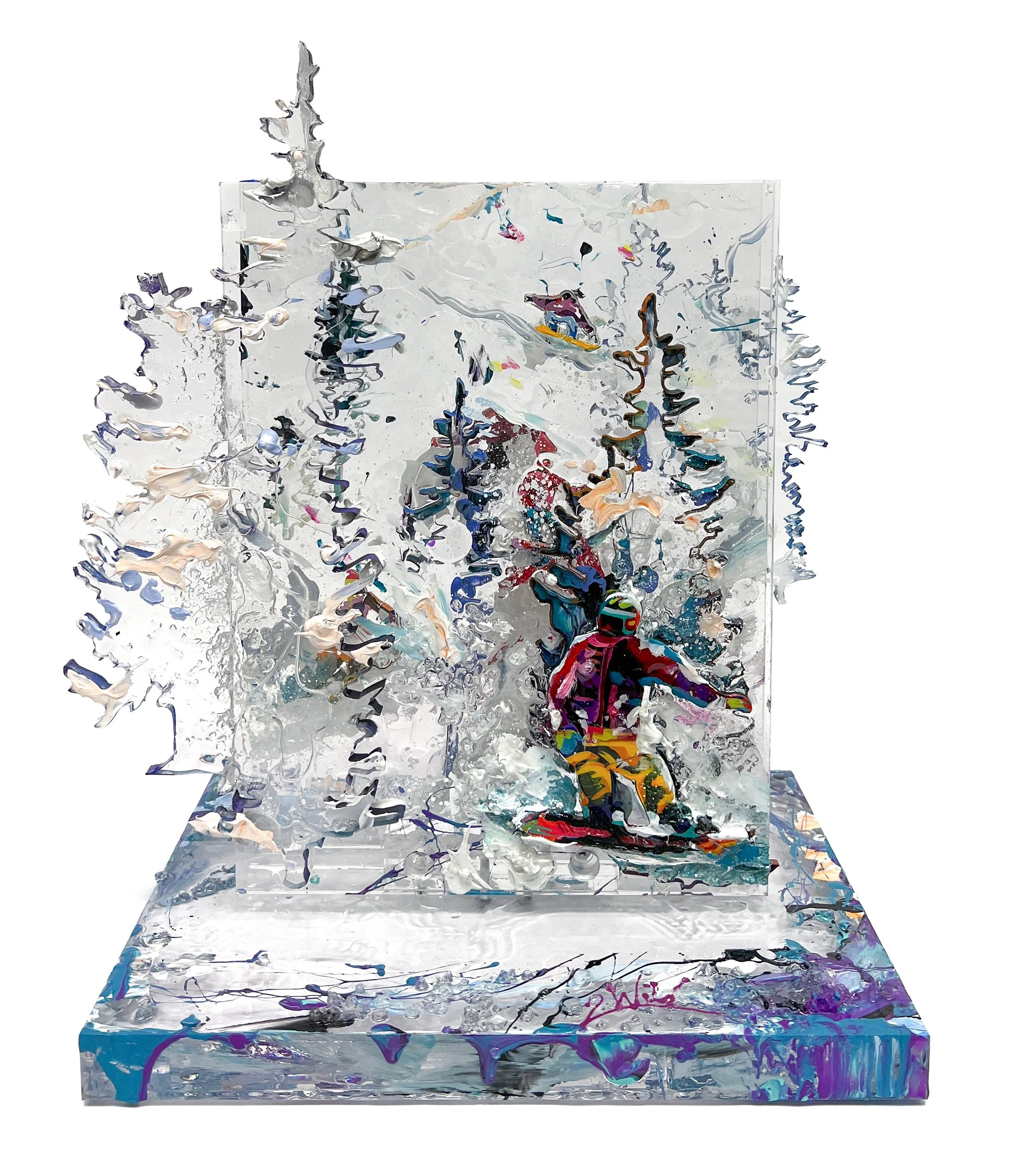 'Cheer in Every Turn' - Acrylic, shattered glass, diamond dust and resin on layered laser-cut plexiglass - 15 x 13.25 x 9 in