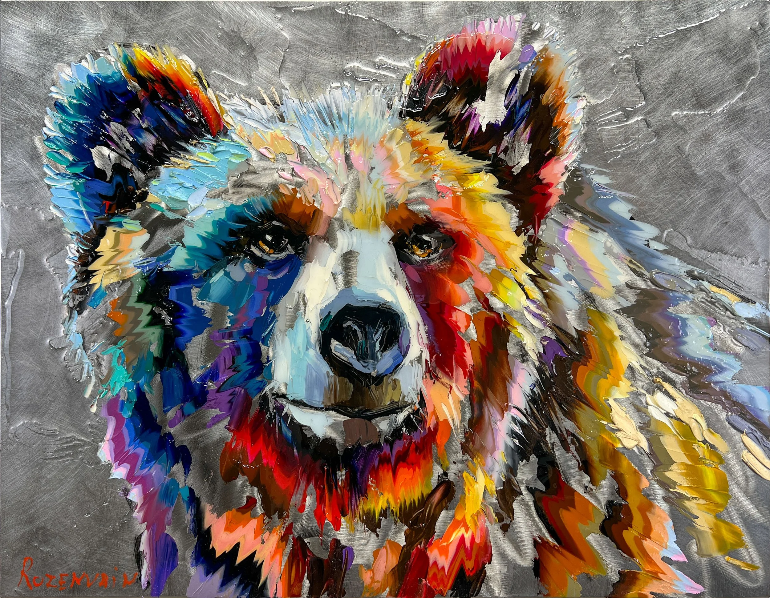 'Eyes of Hope' - Oil and resin on engraved stainless steel - 14 x 18 in