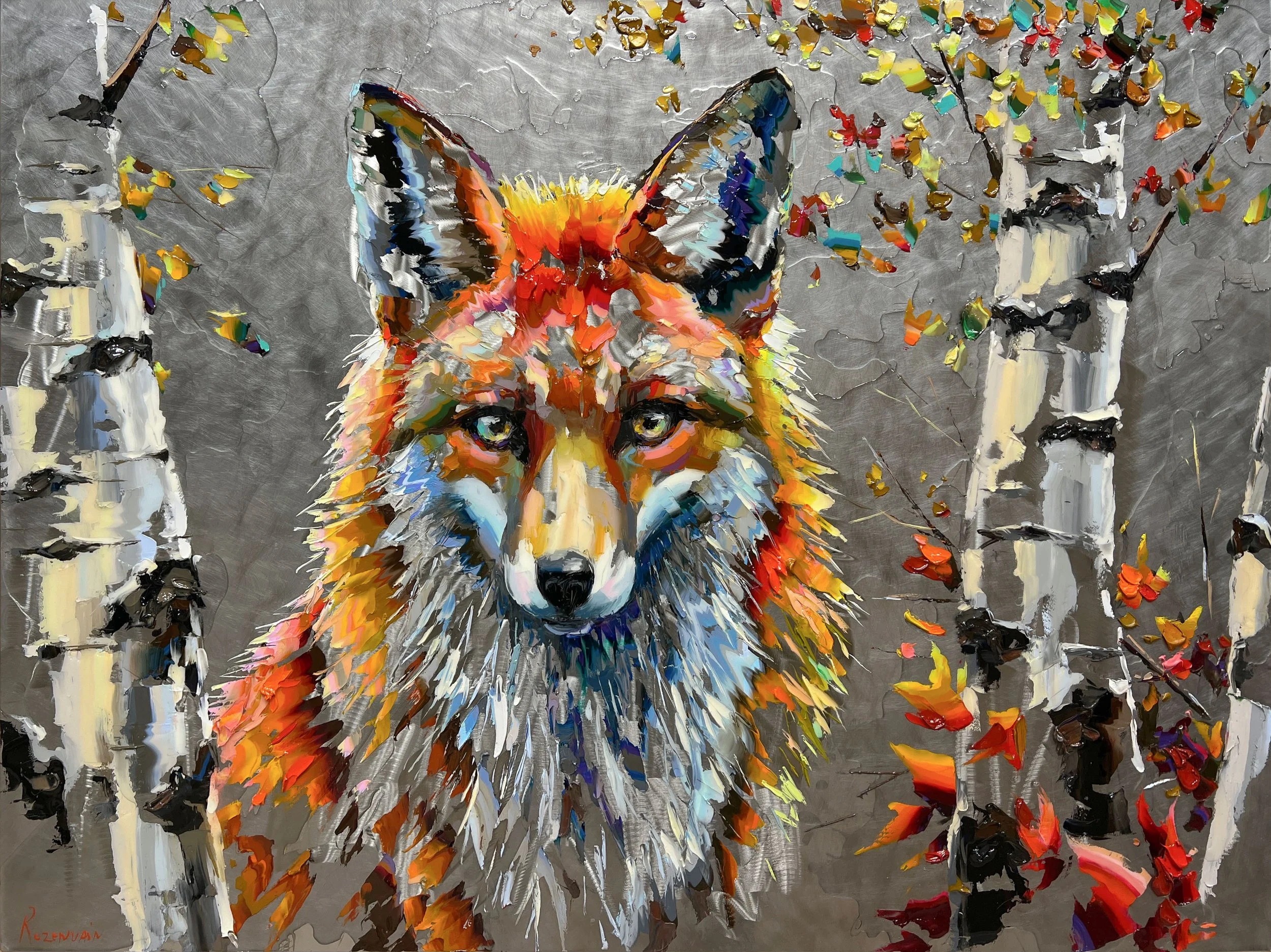 'Clever and Wild' - Oil and resin on stainless steel - 36 x 48 in