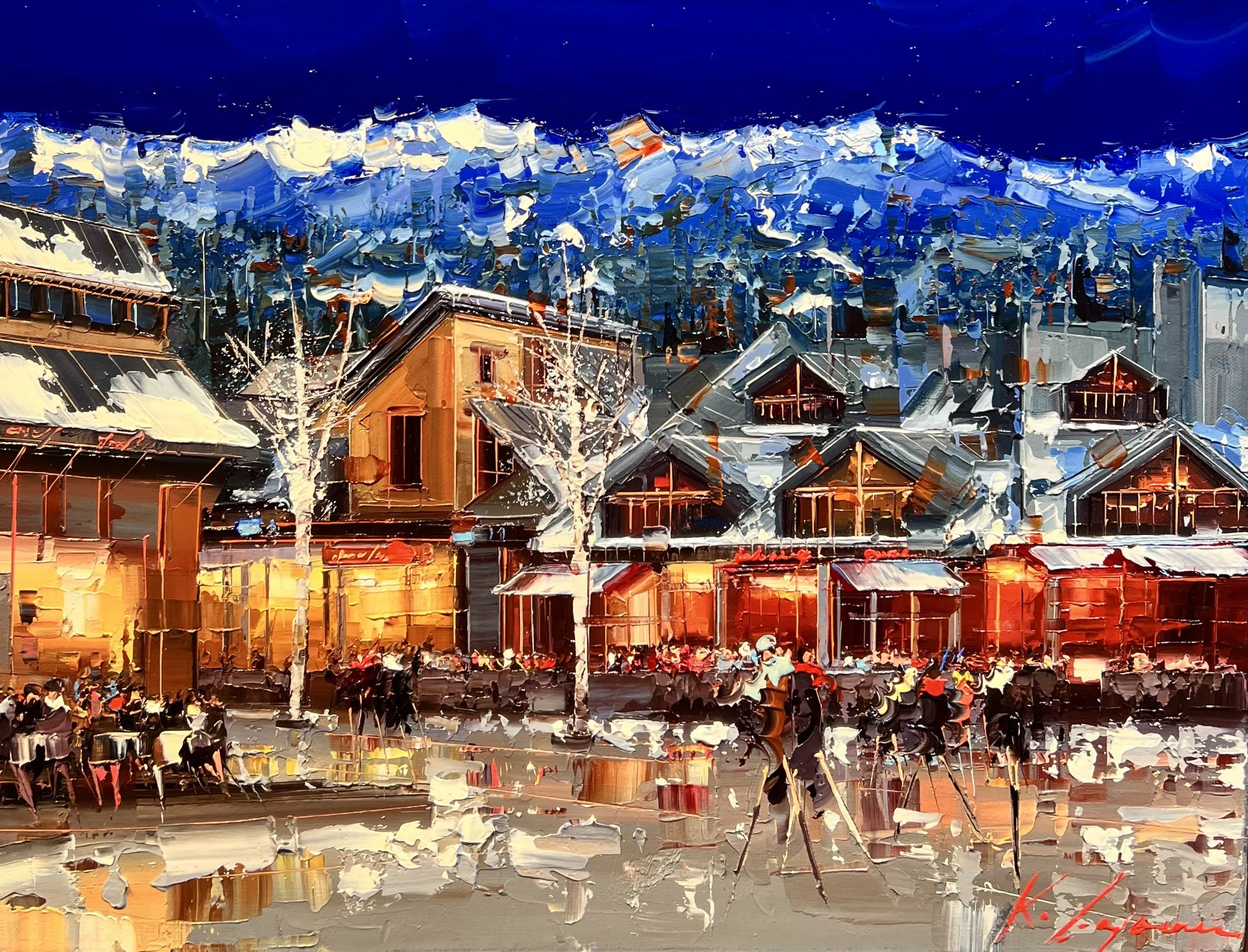 'A Moment in the Village' - Oil on Canvas - 14 x 18 in