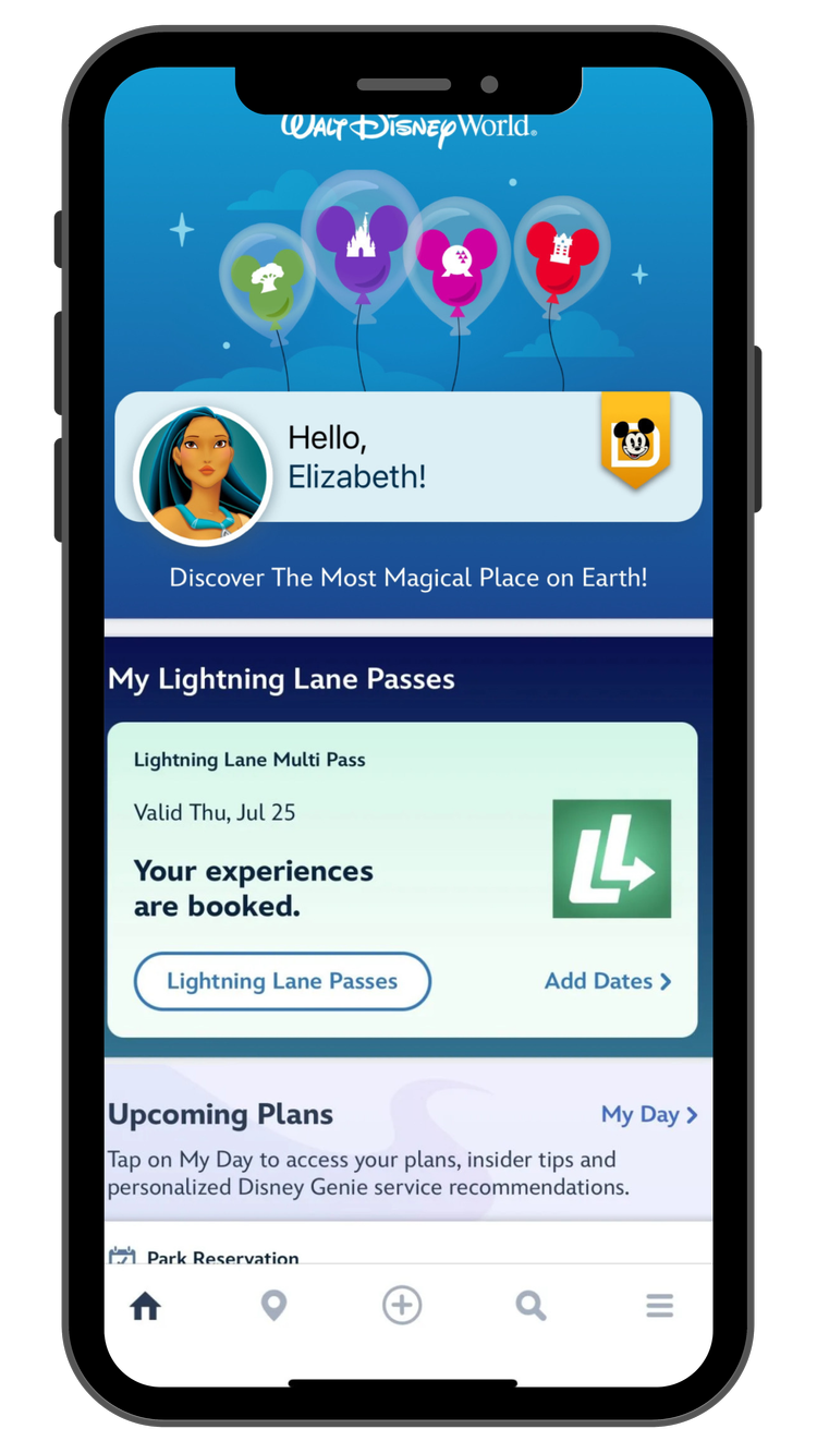 Disney app, My Lightning Lane Passes