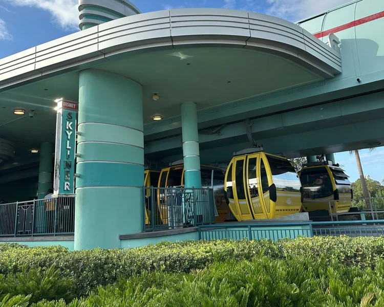 Disney Skyliner gondolas at the station