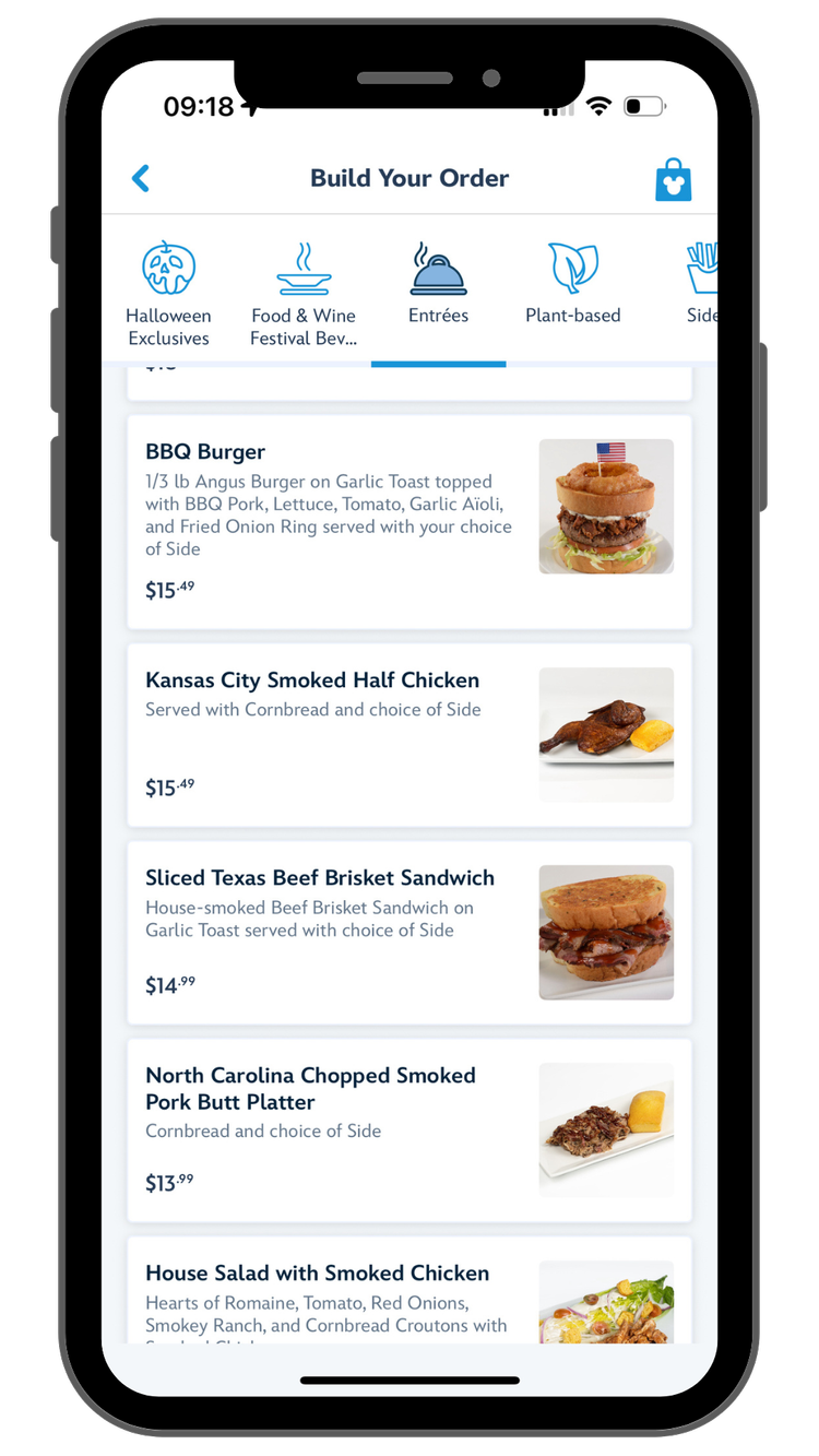 Mobile ordering food in the My Disney Experience app