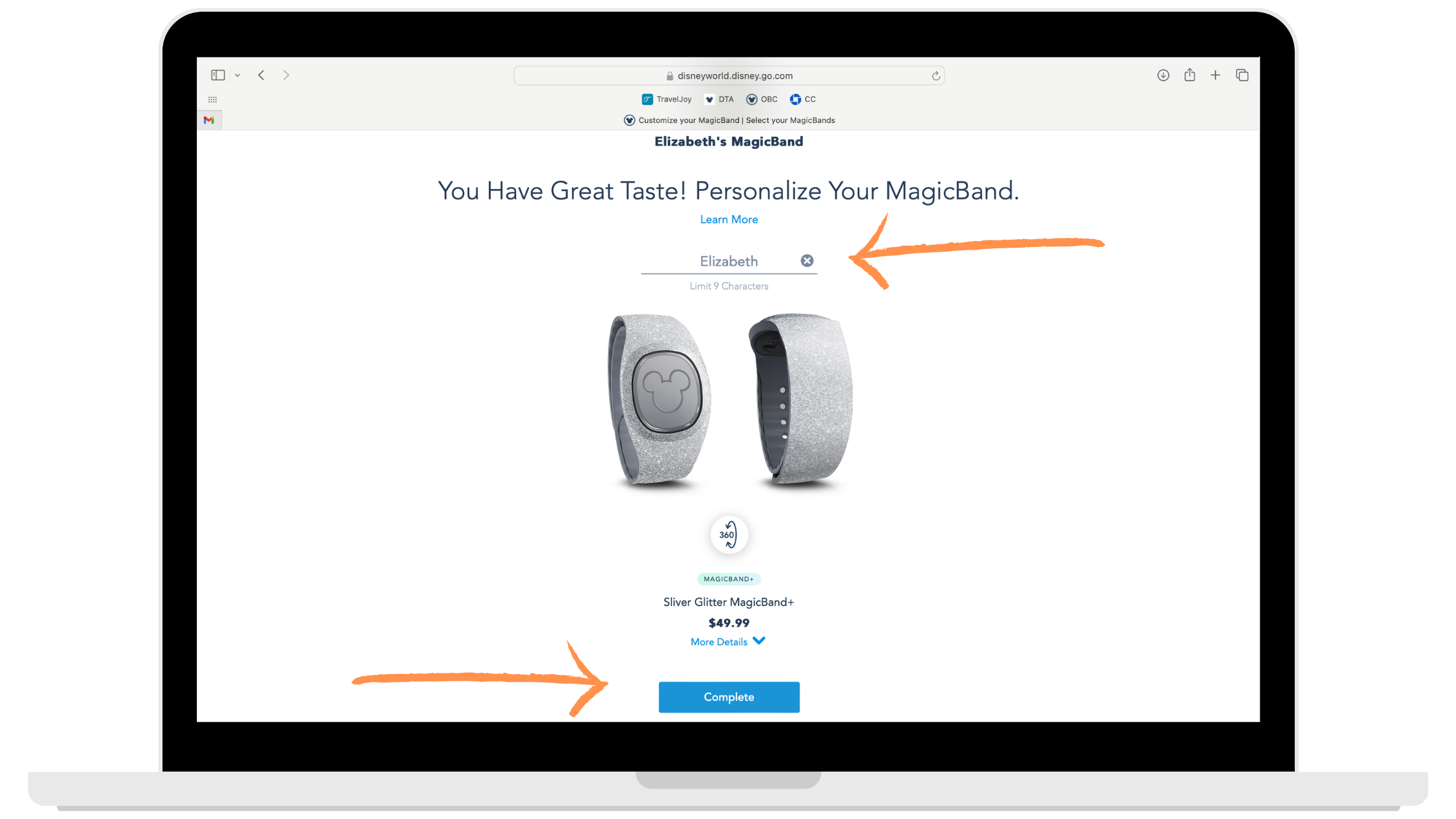 Personalizing your MagicBand with a name
