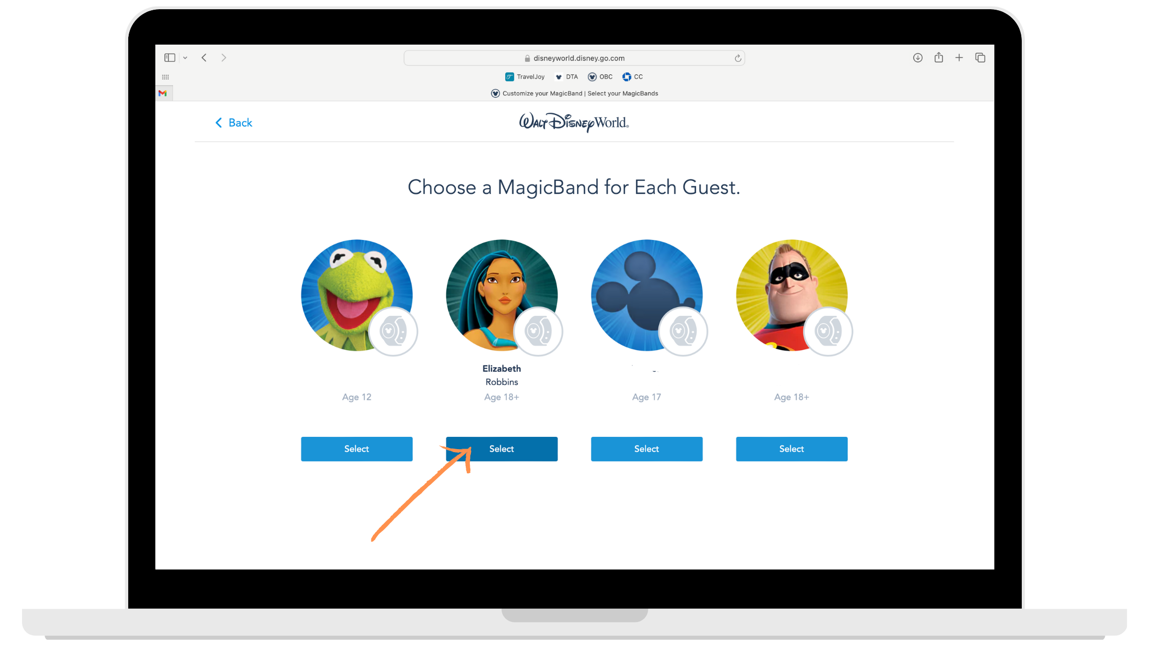 Choosing a guest to buy a MagicBand for