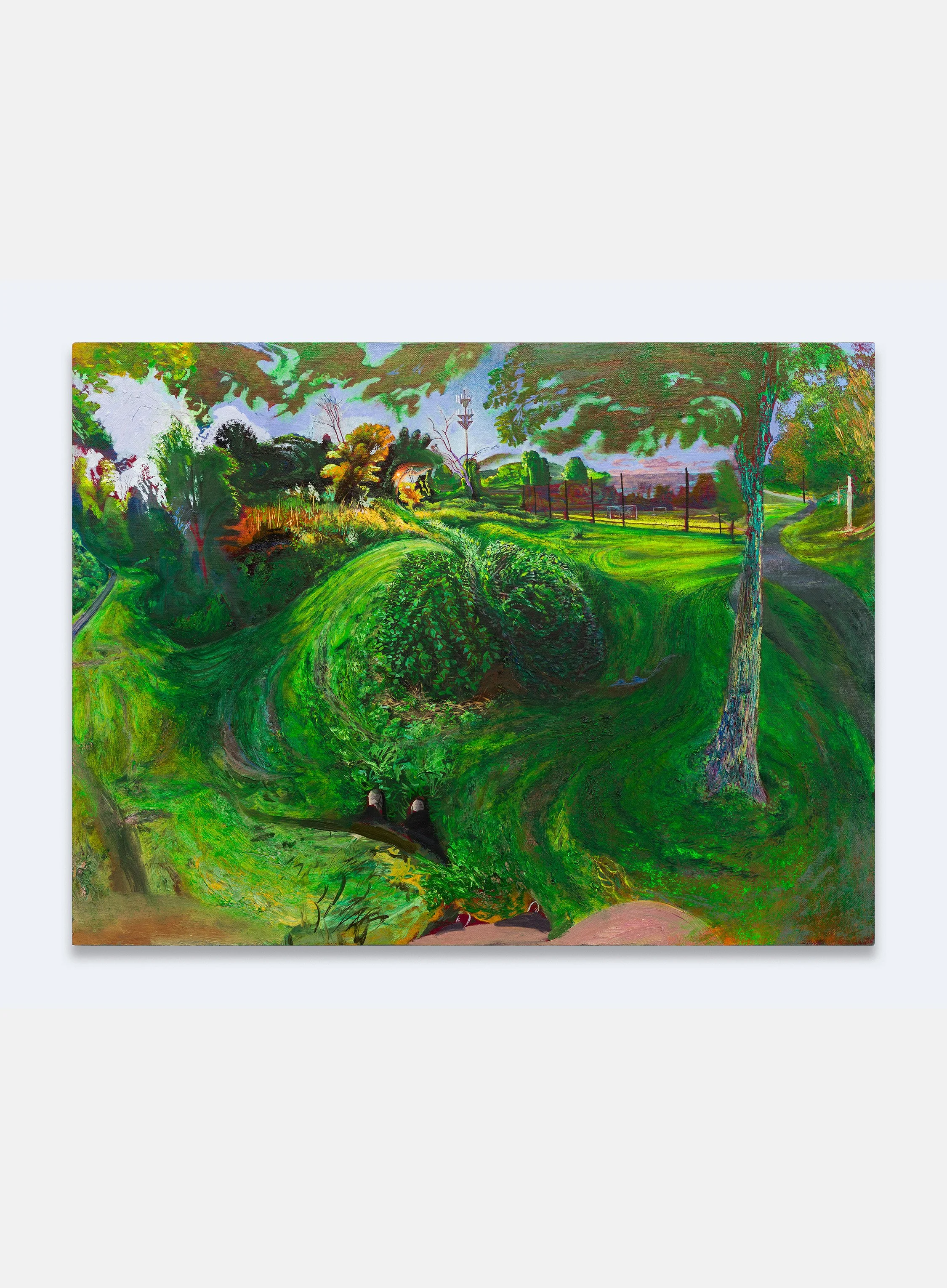 Dylan Vandenhoeck
Around the Mound by the Soccer Field and Cell Tower, Summer, 2023-24
Oil on colored linen mounted on wood
30 x 40 inches