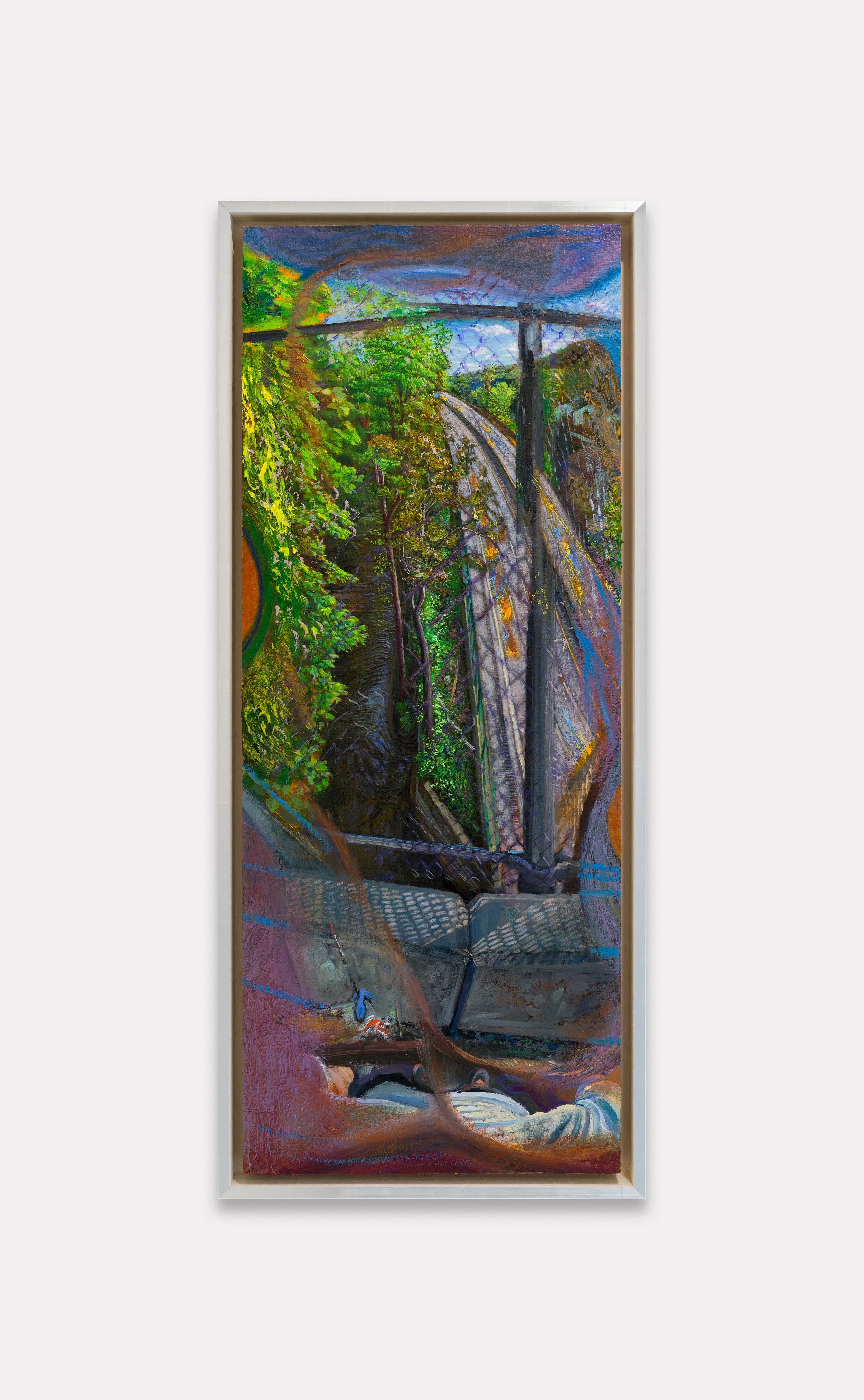Dylan Vandenhoeck
The Saw Mill River /  87 Through the Bridge Fence, 2023-24
Oil on wood panel
30 x 12 inches