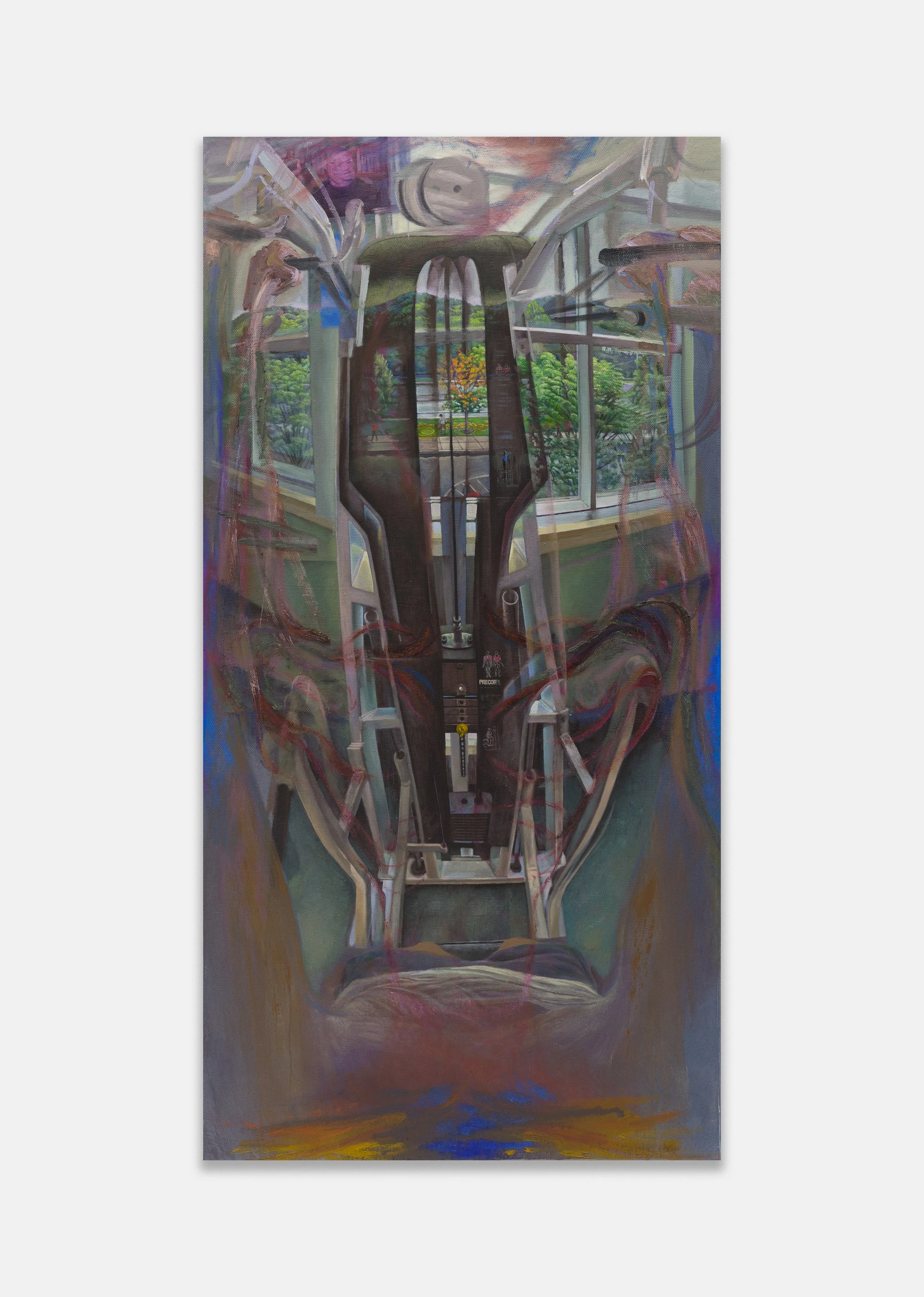 Dylan Vandenhoeck
First Leaves to Fall/Assisted Pull up Machine View Towards the Saw Mill River, 2023-24
Oil on linen
86 ½ x 43 inches