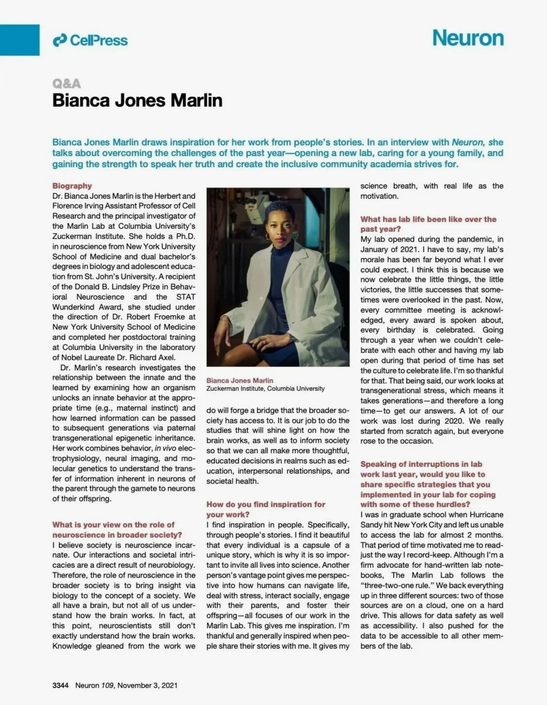 PDF cover of Neuron Q&A with Bianca in the center
