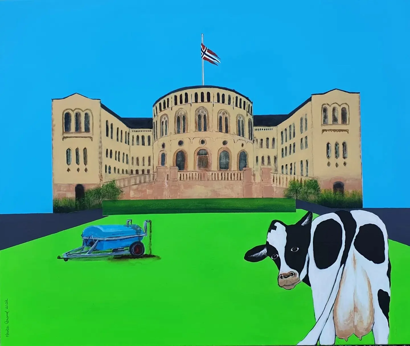 Kultivert? 
100x120 cm, akryl p&aring; lerret 🐄
.
.
.
.
.
.
#kultivert #kultur #ku #bytur #politikk #m&oslash;kk #maleri #gratulerermeddagen #nrf @stortinget @norgesbondelag @bondebladet @felleskjopet @senterparti