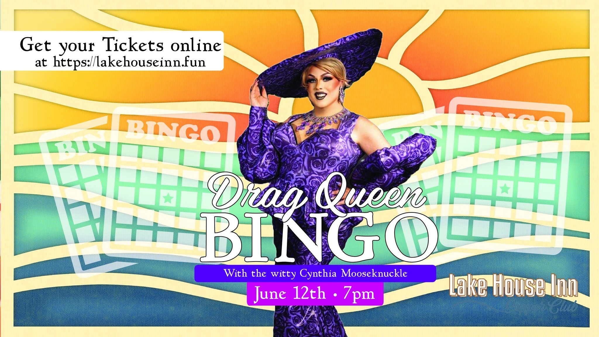 Tomorrow is Drag Queen Bingo!  Join us for a night filled with inuendo, humor and performance with the witty Cynthia Mooseknuckle!  Pre-purchase your tickets online at https://tickets.lakehouseinn.fun otherwise you can buy your bingo cards at the doo