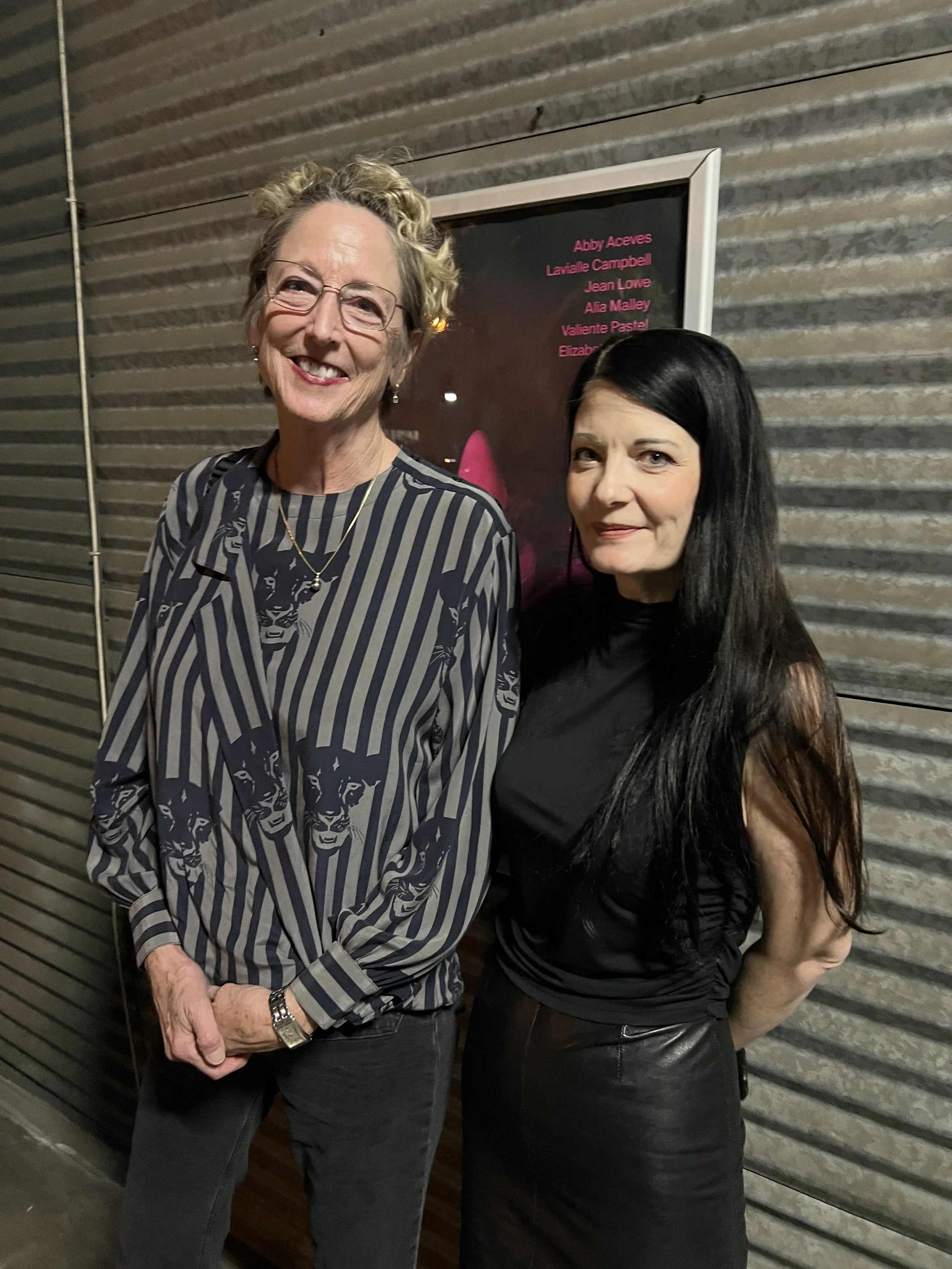Hannah Sloan with artist Jean Lowe at the opening reception for SexObjects, curated by Hannah, 2025