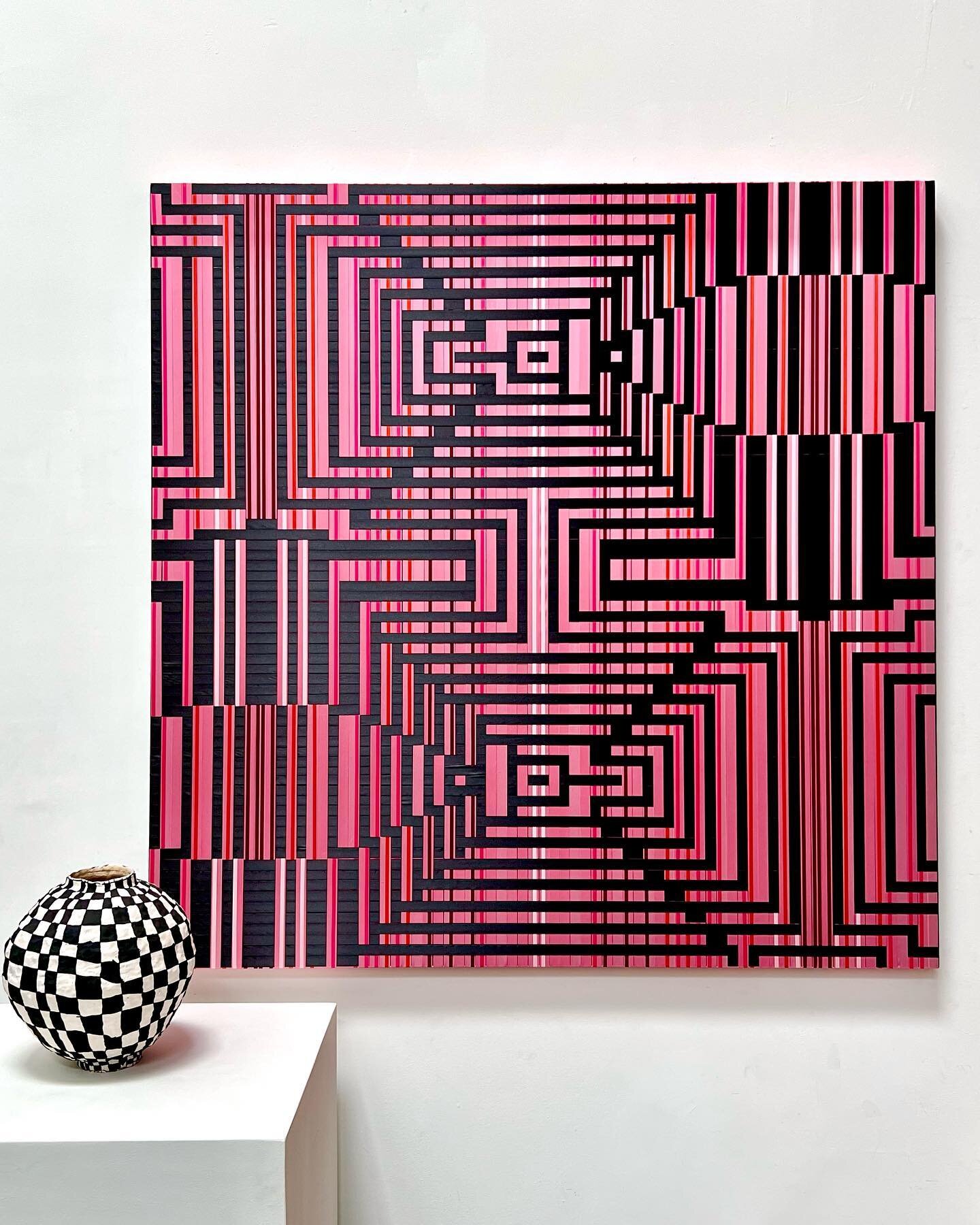 Katrin Aason B.
has been in LA all week for our exhibition opening of Imperfect Geometry, and she made this incredible new woven pink ribbon piece in our back room.  Tomorrow is her last day in LA before returning to Costa Rica, so please come say he