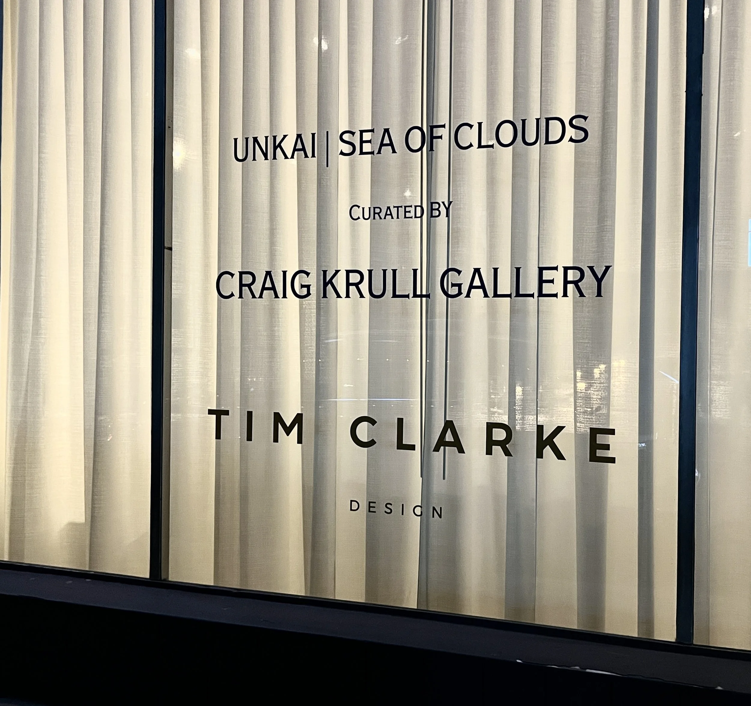 Window graphics for Unkai | Sea of Clouds, a pop-up exhibition at Tim Clarke Design curated by Craig Krull Gallery, 2026
