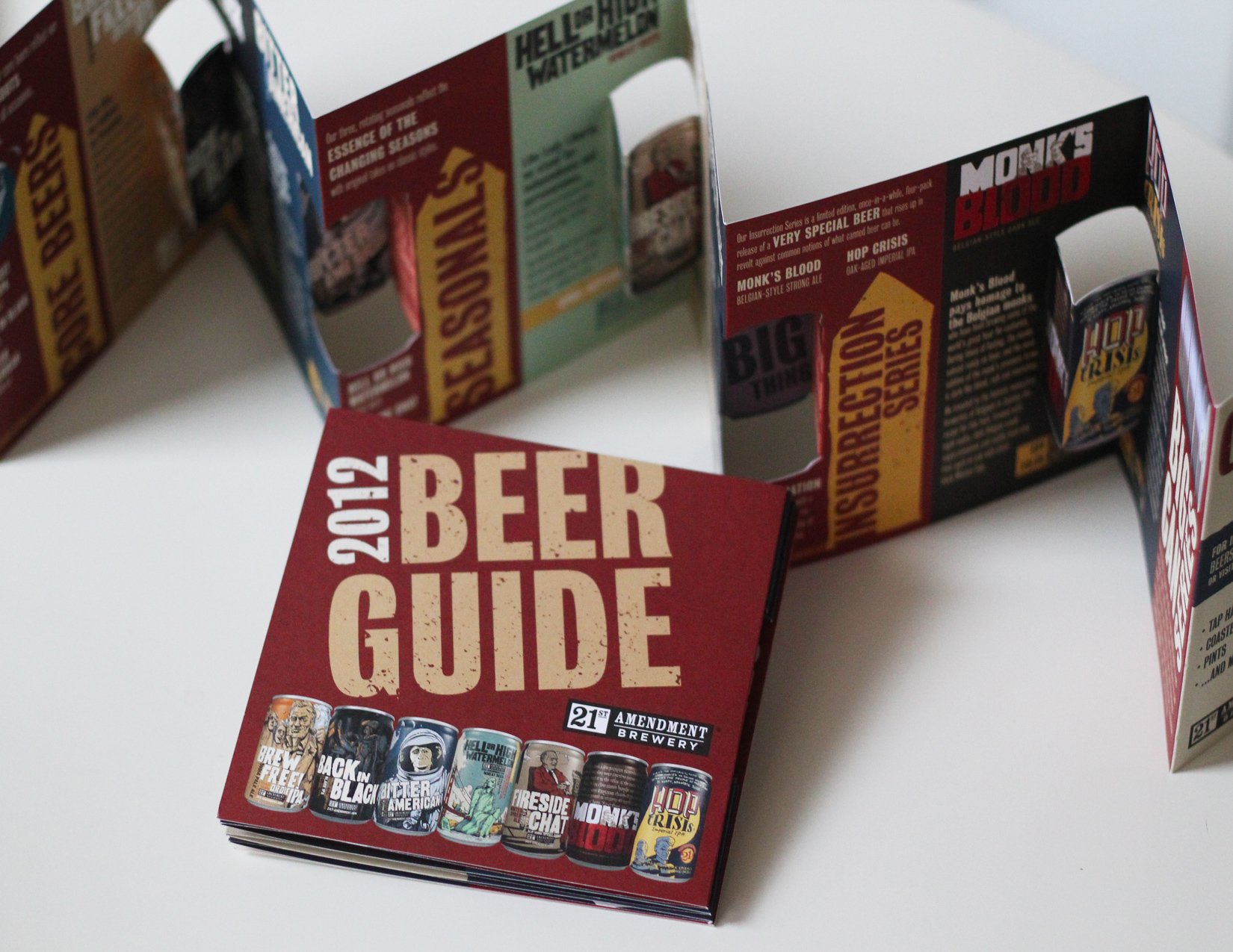 Design and prototyping of a brochure designed to make 21st Amendment Brewery's iconic beer can illustrations literally pop off the page.
