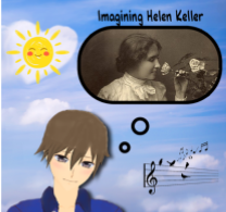 An illustration of Trevor imagining what Helen Keller must have been like.