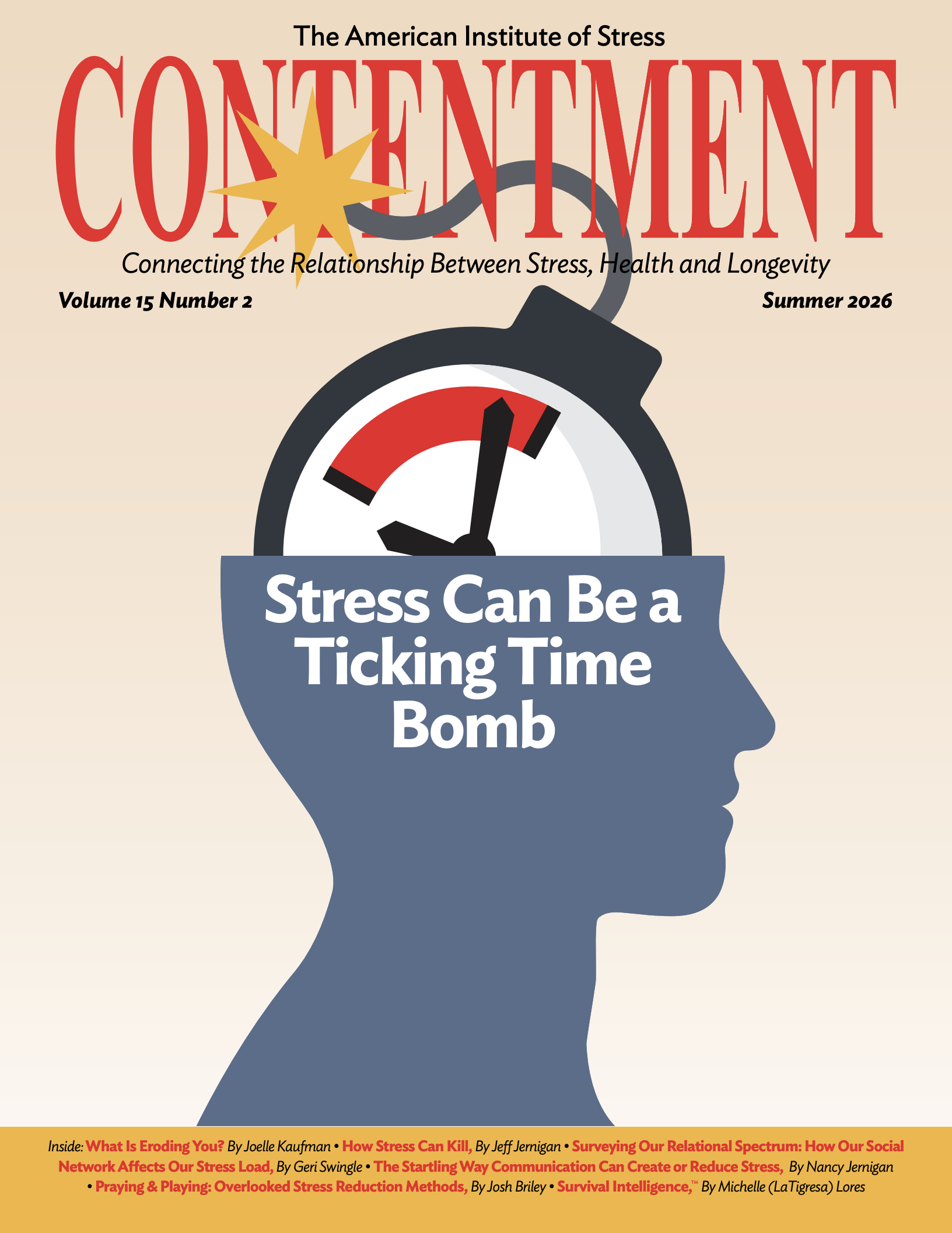 Cover of Contentment Magazine with the title: Stress Can Be a Ticking Time Bomb