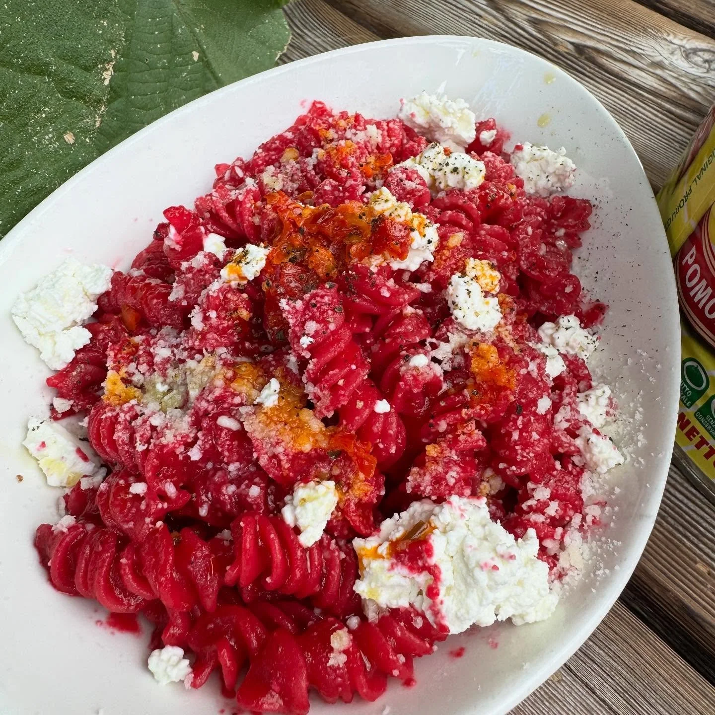 BEET PUR&Eacute;E WITH GOAT CHEESE AND CHILI OIL