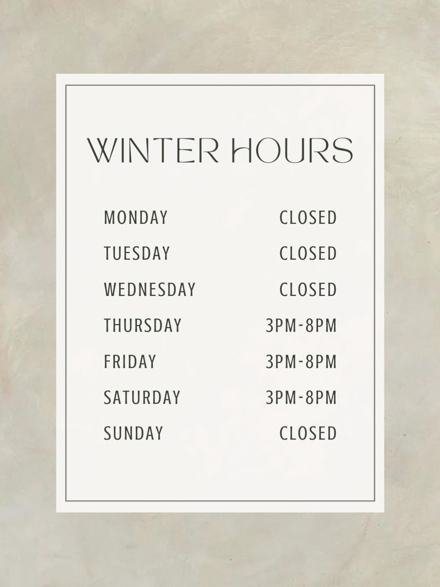 Our last Sunday open- Come by!
Beginning this week, we will be operating 3 days a week. Thanks for your continued support to get us through the slow season🫶