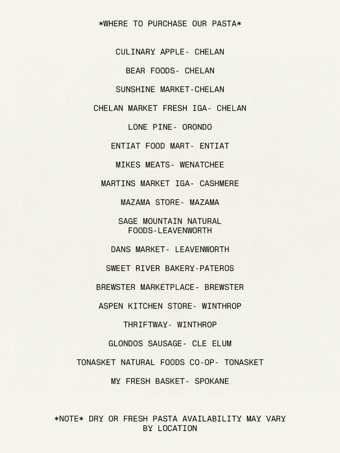 Updated list of places where you can grab our pasta if we are unavailable to you!🫶