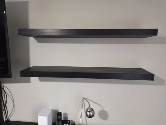 long floating shelves in apartment