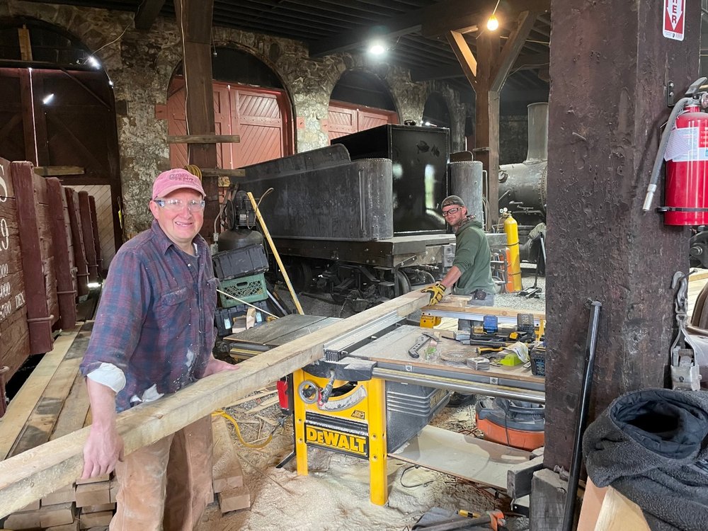  Chris Tome and Nick Holt continued milling the water tank staves. 