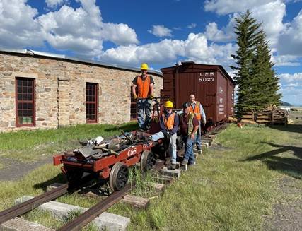  Road Master Alex Hois offers “the first train on track #5 in over 85 years” with Jon Dirksheide, Steve Schweighofer, Steve Burt and Jim Scoville, a major achievement. 