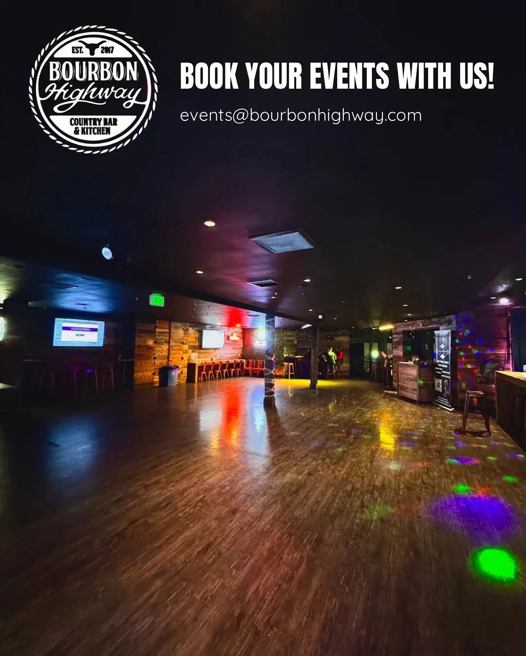 Bourbon Highway has the perfect space to make your events unforgettable! 

Whether it's for holiday parties, corporate gatherings, or special celebrations, enjoy incredible food, handcrafted drinks, and lively entertainment. 

Please inquire with eve
