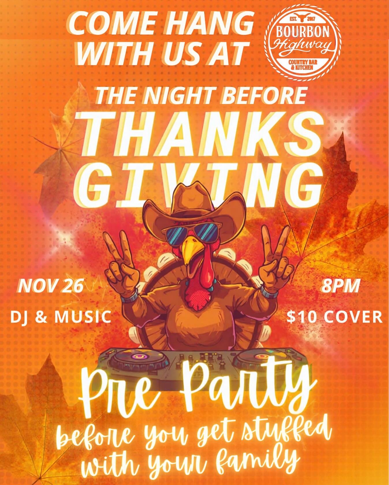 7 days until one of the biggest nights at Bourbon Highway! 

On November 26th at 8pm, come and catch up with friends, grab a drink, and enjoy music from our DJ! You don't want to miss it 🦃

#bourbonhighway #walnutcreek #downtownwalnutcreek #bayareae