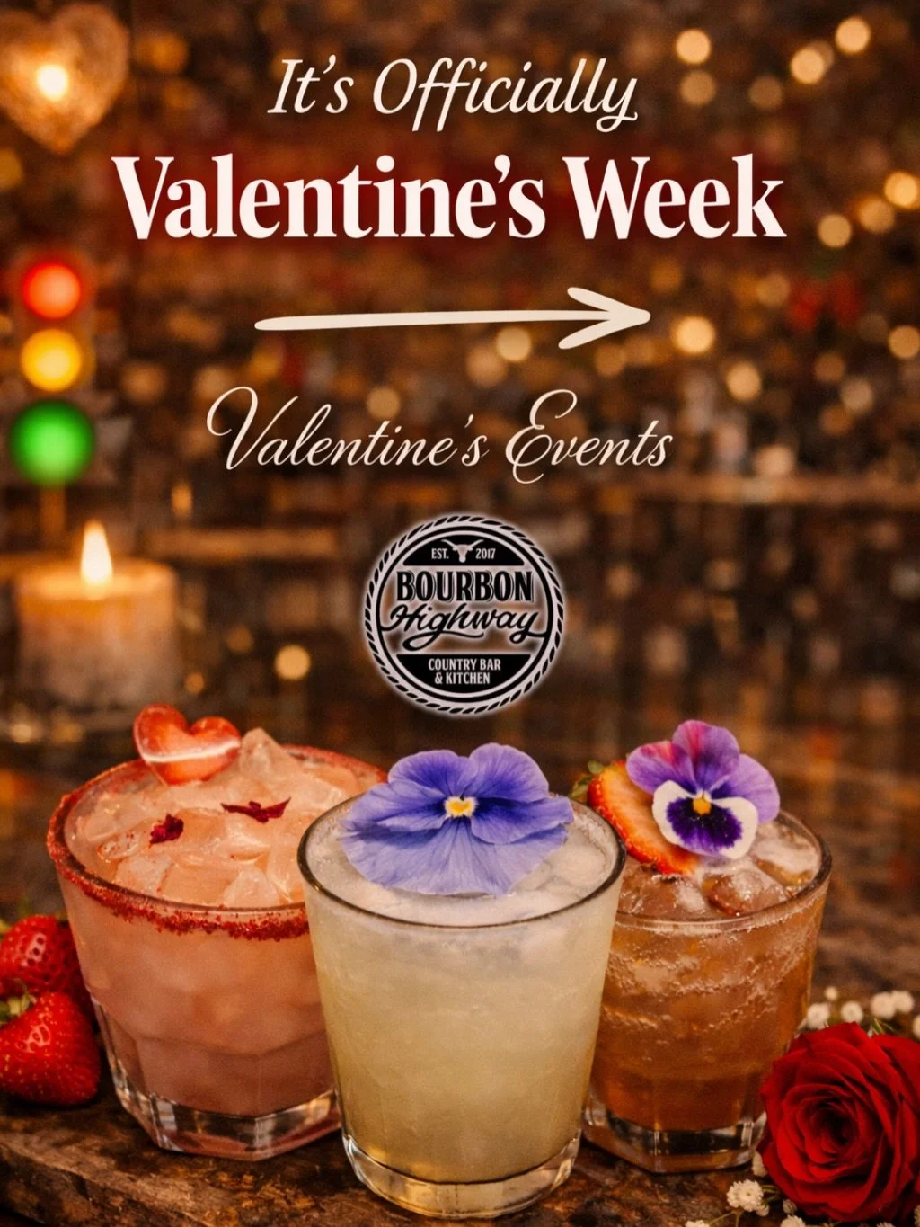 All the Valentine Festivities are here!! 😍💘

We have activities coming to you this season of love. Bring your girls, friends or partner in this week for some fun and show them a good time. 

Cocktail Specials: served all week long
Stoplight Party: 