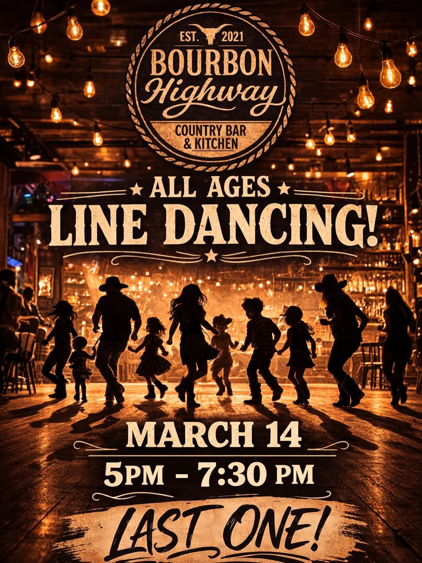 LAST All Ages Line Dancing at Bourbon Highway 🤠
📅 March 14
⏰ 5 PM &ndash; 7:30 PM

Bring the whole family out for a fun night on the dance floor

Family Night Line Dancing coming soon so stay tuned!

#bourbonhighway #linedance #linedancing #allages