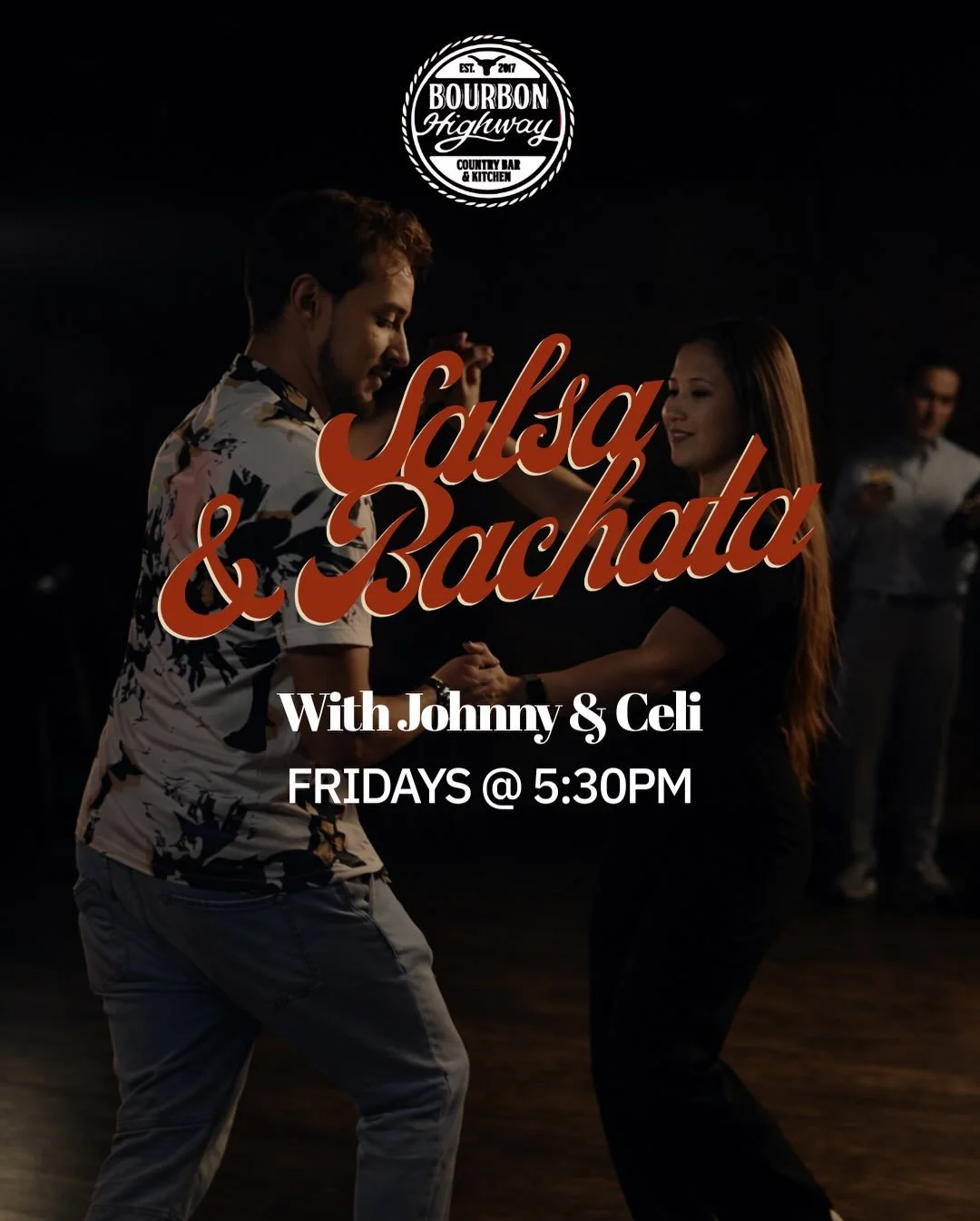 Salsa Dancing at Bourbon Highway is every Friday at 5:30PM!

💃Start with lessons - choose to join the beginner or advanced group
👫🏻No partner? No problem - you&rsquo;ll find one and rotate throughout the class 
🎶 Stay for social dancing - practic