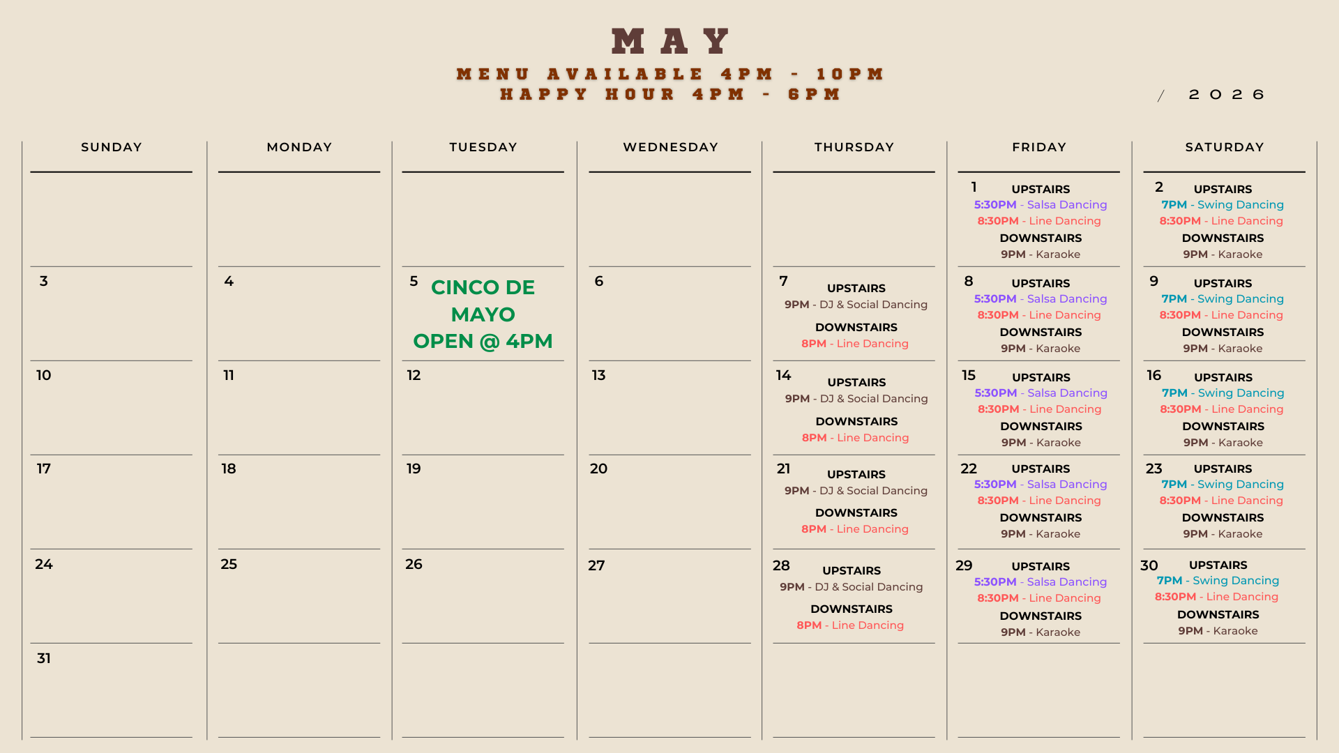 May Events Calendar