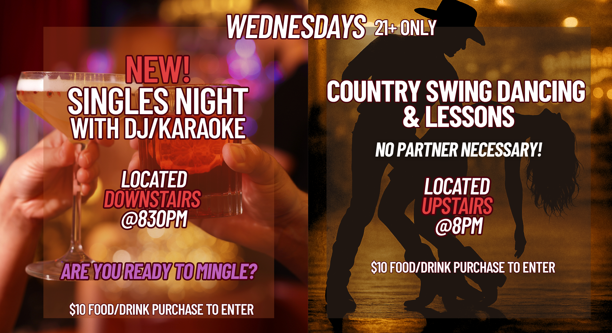 Wednesdays is Singles Night and Country Swing Dancing Lessons