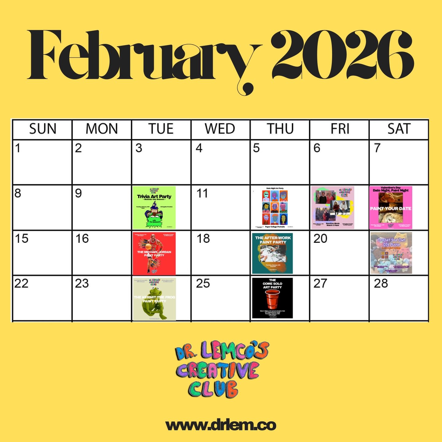 🚨 THIS JUST IN: February 2026 will officially NOT SUCK!! Come make art, have fun, and feel good at the creative club 🩺✅ doc&rsquo;s orders