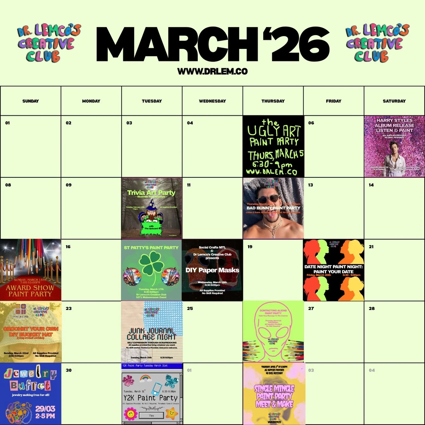 A LOADED MARCH OF FUN &amp; CREATIVITY!! Come make art, have fun, and feel good at the creative club 🩺✅