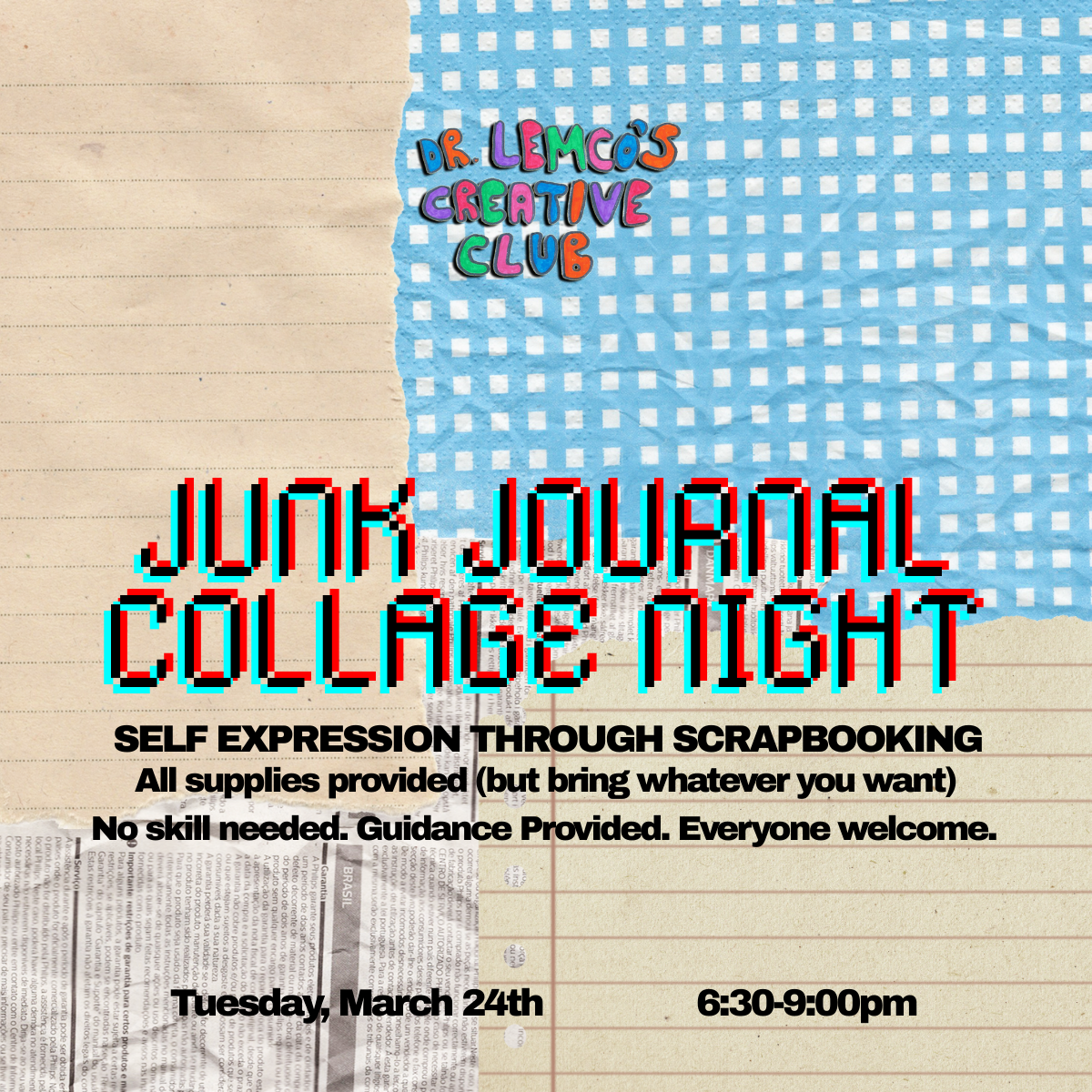 Junk Journal Collage Night: Self Expression Through Scrapbooking