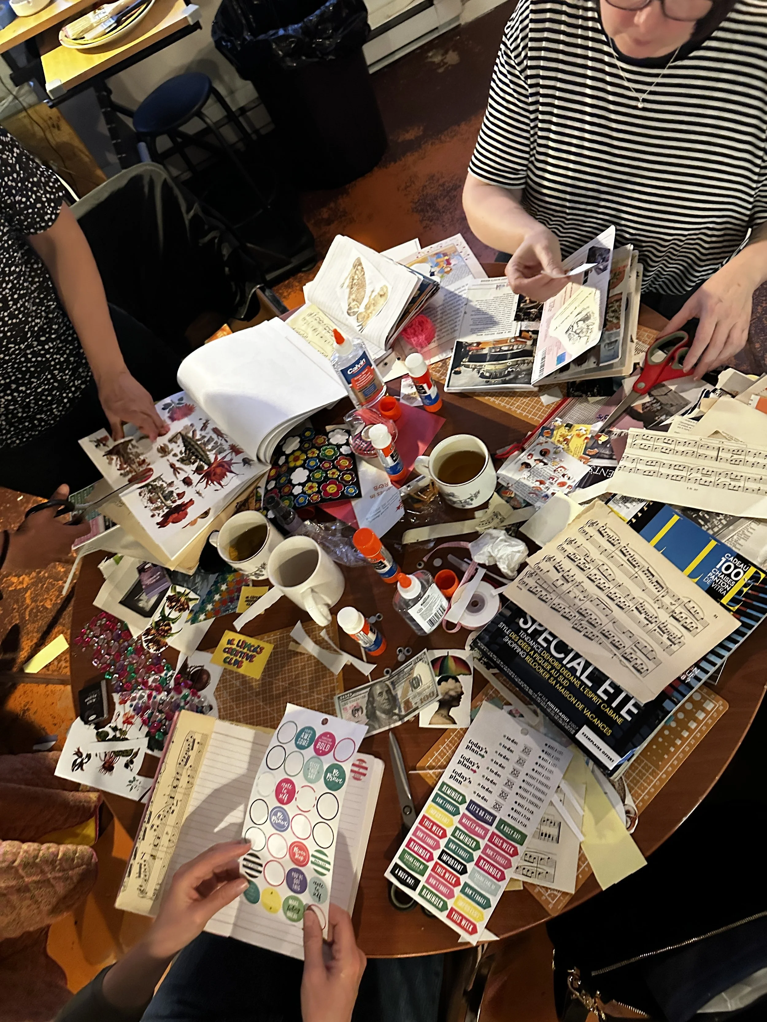 Table full of collage materials