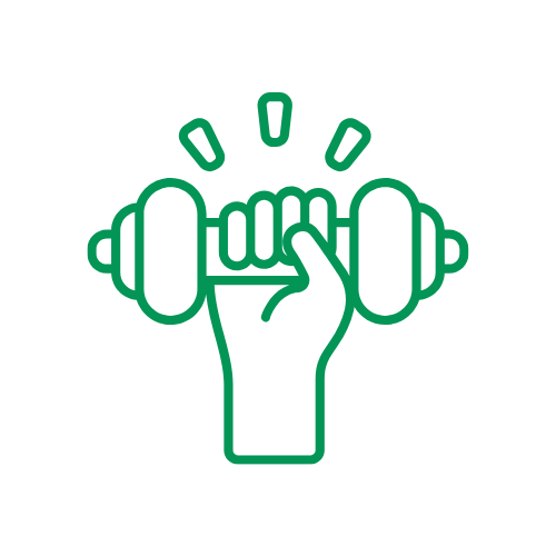 An illustration of a hand gripping a dumbbell, symbolizing strength or fitness.