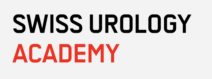 Logo of Swiss Urology Academy with black and red text on a gray background.